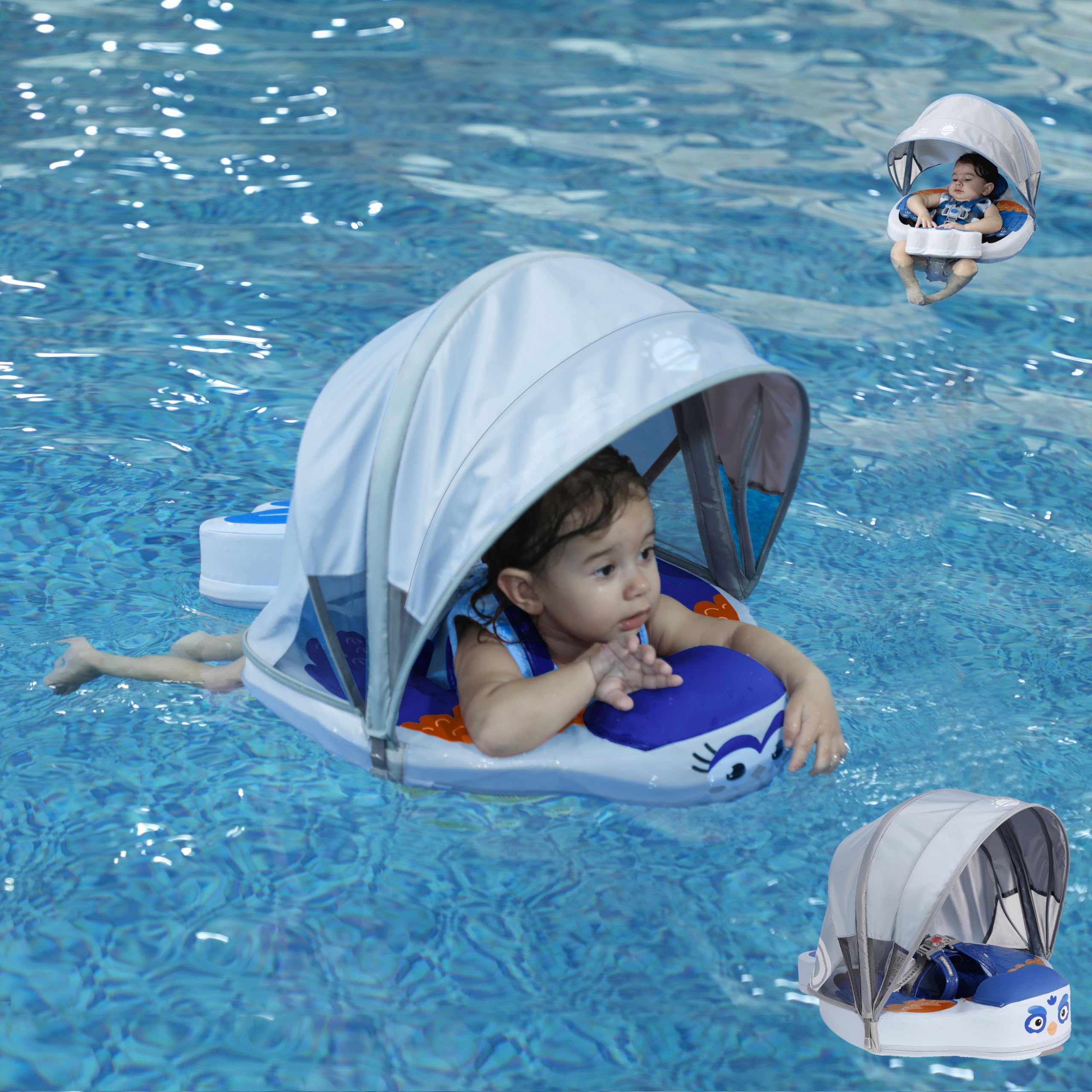 Mambo Baby Float with Canopy &Tail, Mambobaby Swim Float for Pool Add Tail Avoid Flip Swim Trainer Baby Swim Pool Float for Toddler Boys Girls(B53037WG0007-BB07)