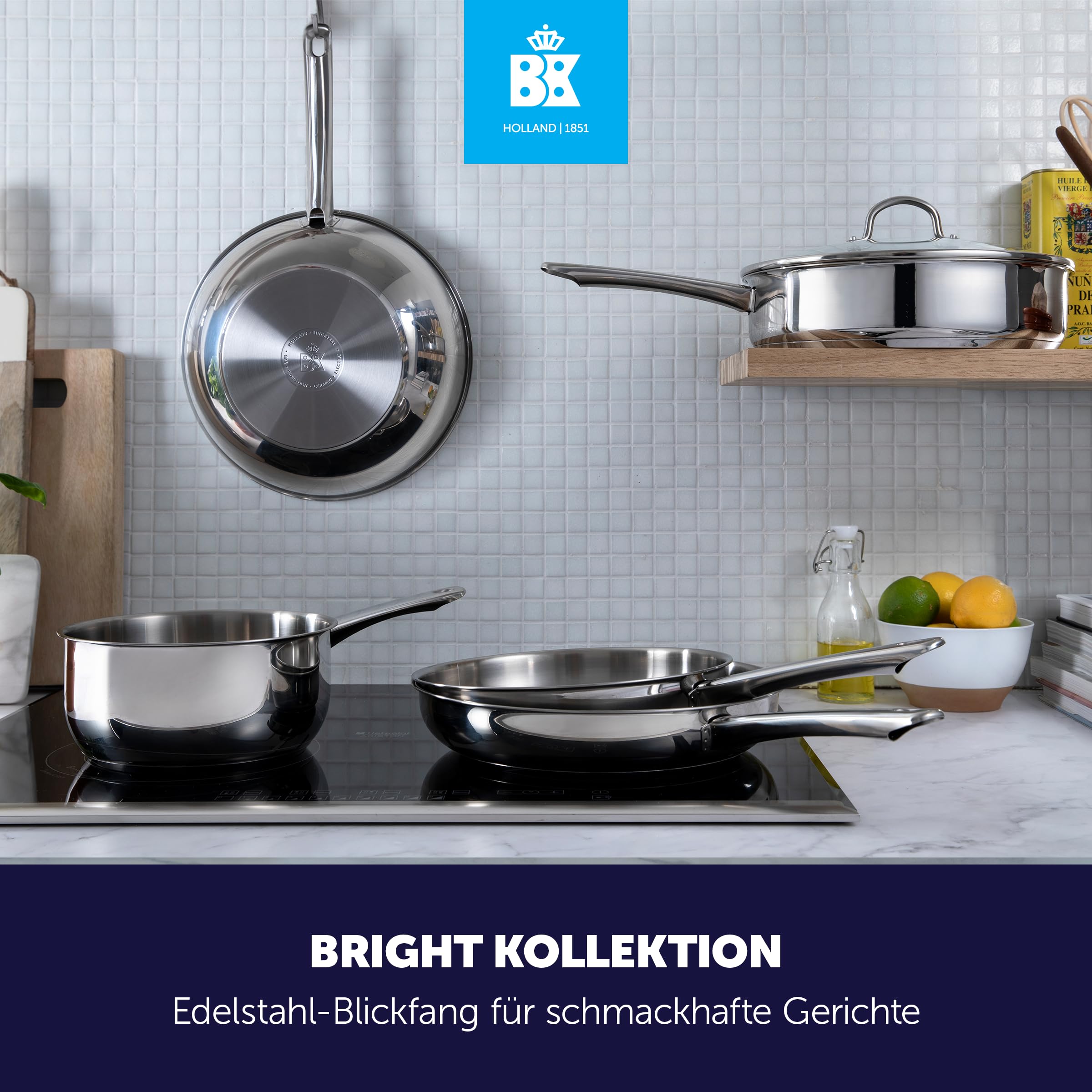 BK Bright 18/10 Edelstahl Schmorpfanne Ø 28 cm Mit Deckel,Hoher Rand, Professionelles Kochen, Unbeschichtet, 3-Ply,Kaltgriff,Induktion,Edelstahl Poliert,Backofenfest Bis 230°C,Spülmaschinenfest,Silber
