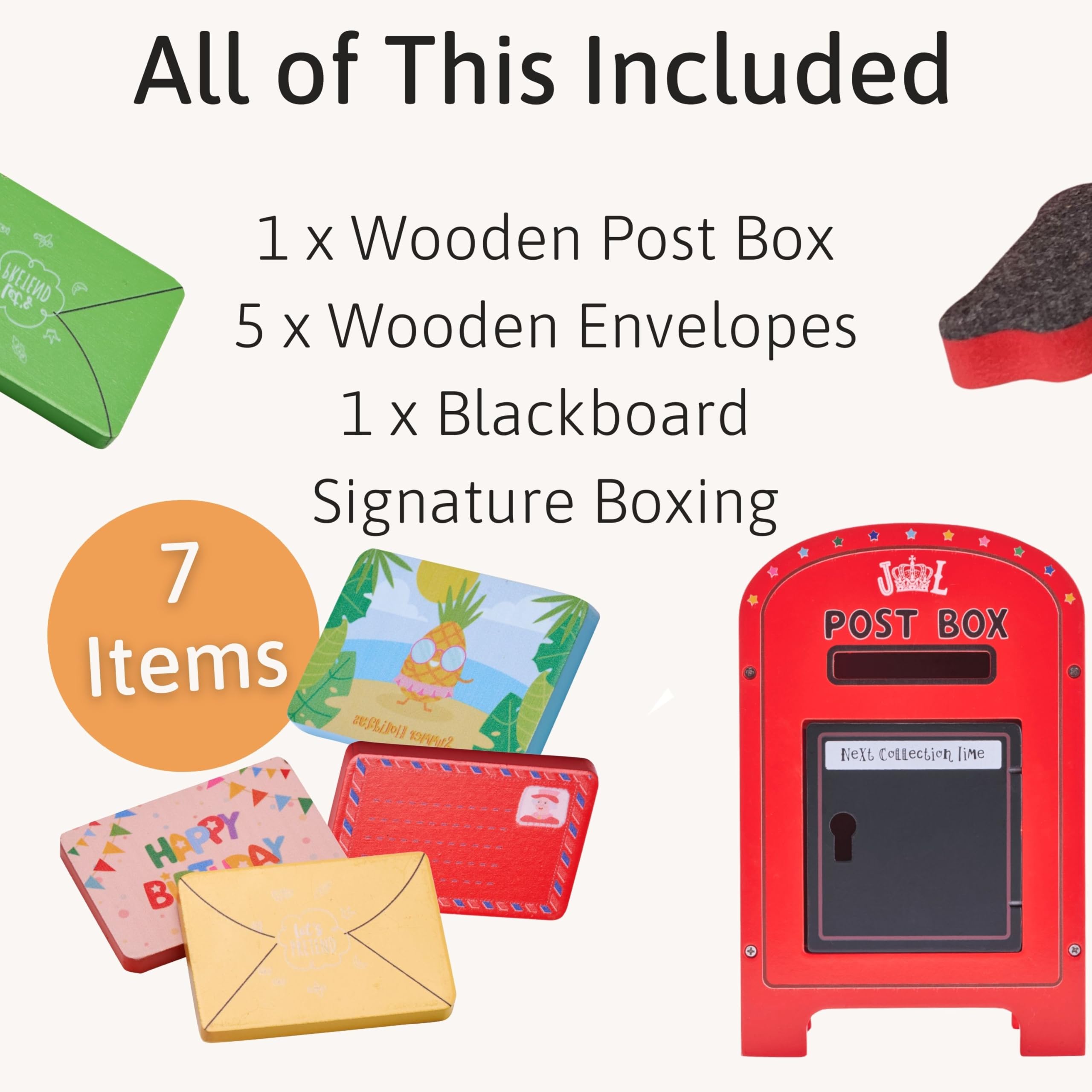 Jaques of London Wooden Post Box Toy, Red, Child-size - Image 3