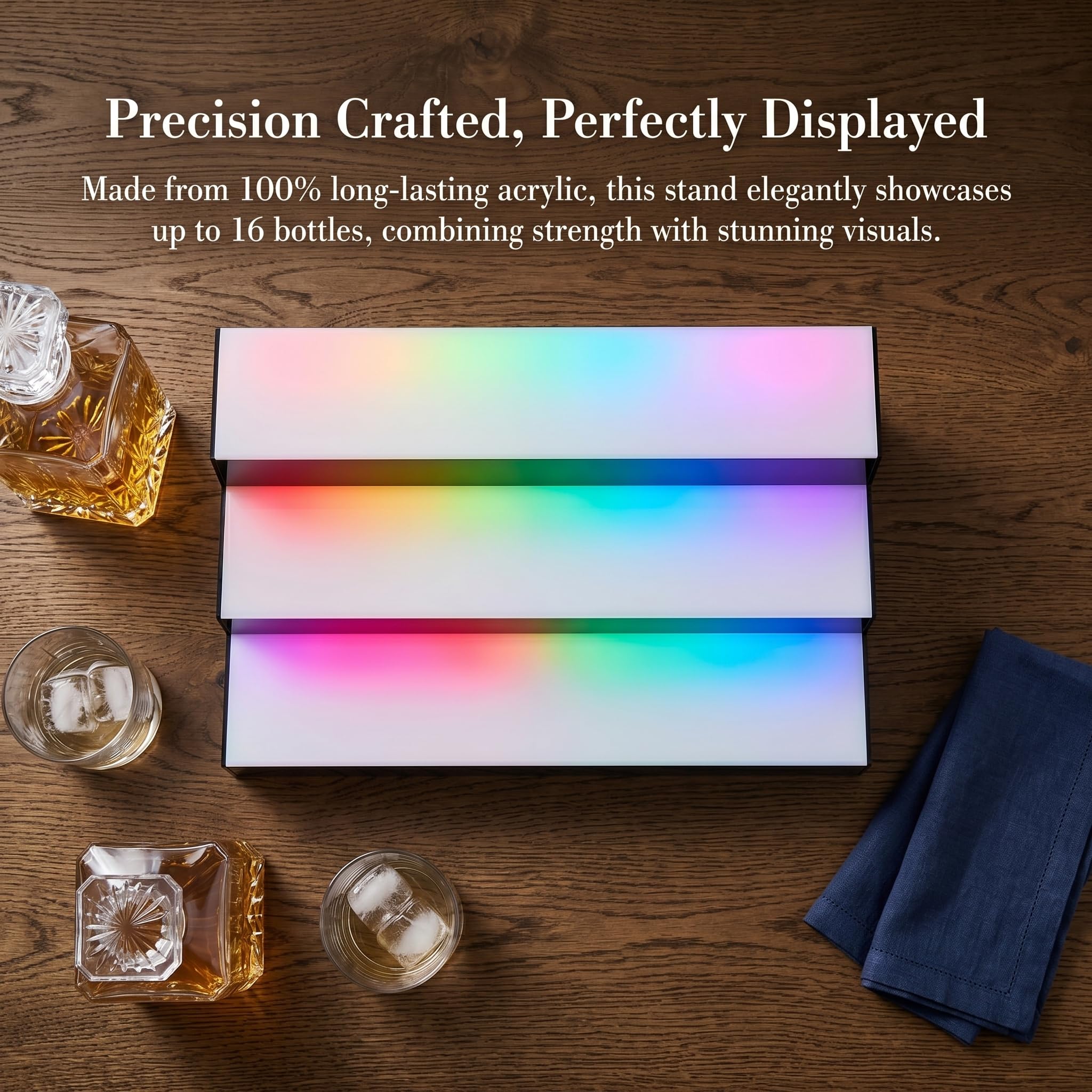 LED illuminato bottiglia di liquore display scaffale, 3 livelli 14,6 pollici, acrilico alcol whisky rack con telecomando RF per la barra di casa, 18 modalità 9 colori statici (3 Livelli)