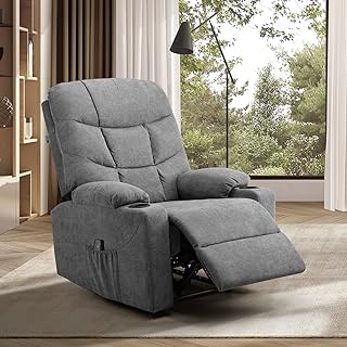 Recliner Chair Oikiture Polyester Electric Massage Chair Heated Sofa Lounge with Cup Holder and Side Pocket Grey