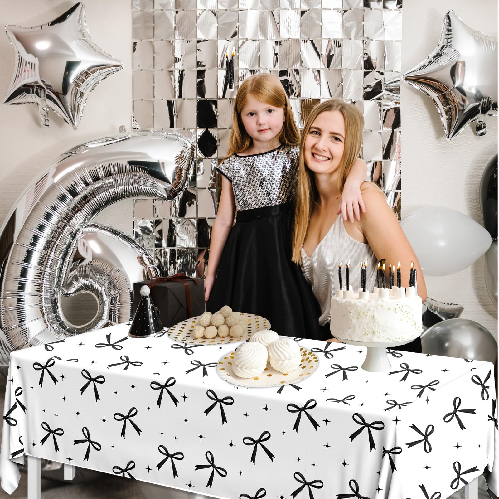 GREHUMOR 3 Pack Black Bow Tablecloth Coquette White Black Bow Theme Party Decorations Disposable Rectangle Waterproof Table Cover for Women Girls Bachelorette Birthday Party Supplies Decor