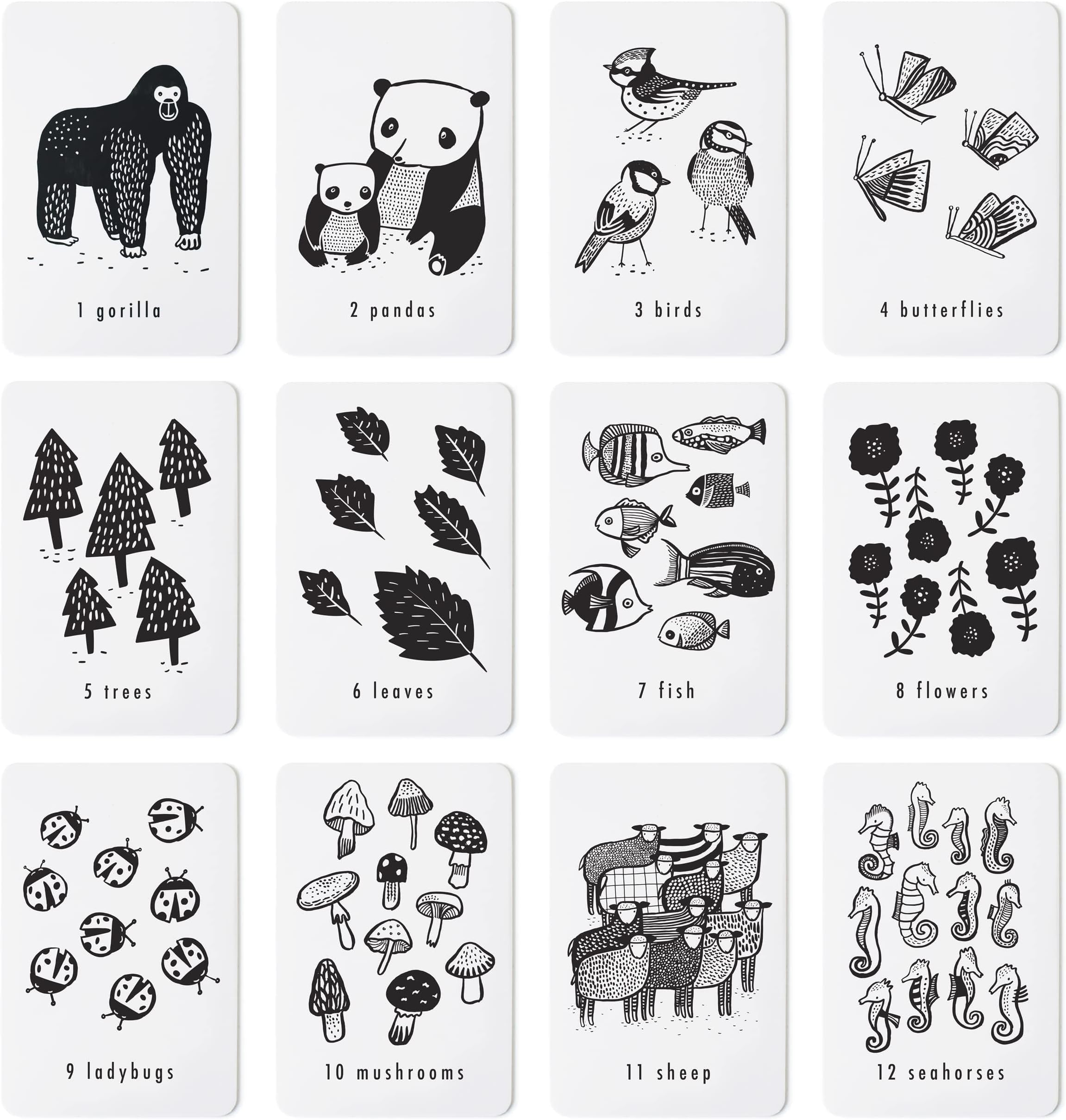 Wee Gallery Educational Flashcards for Babies, Double Sided Black and White Learning Flash cards, Nature Number Cards for Visual Stimulation and Cognitive Development of Infants and Toddlers