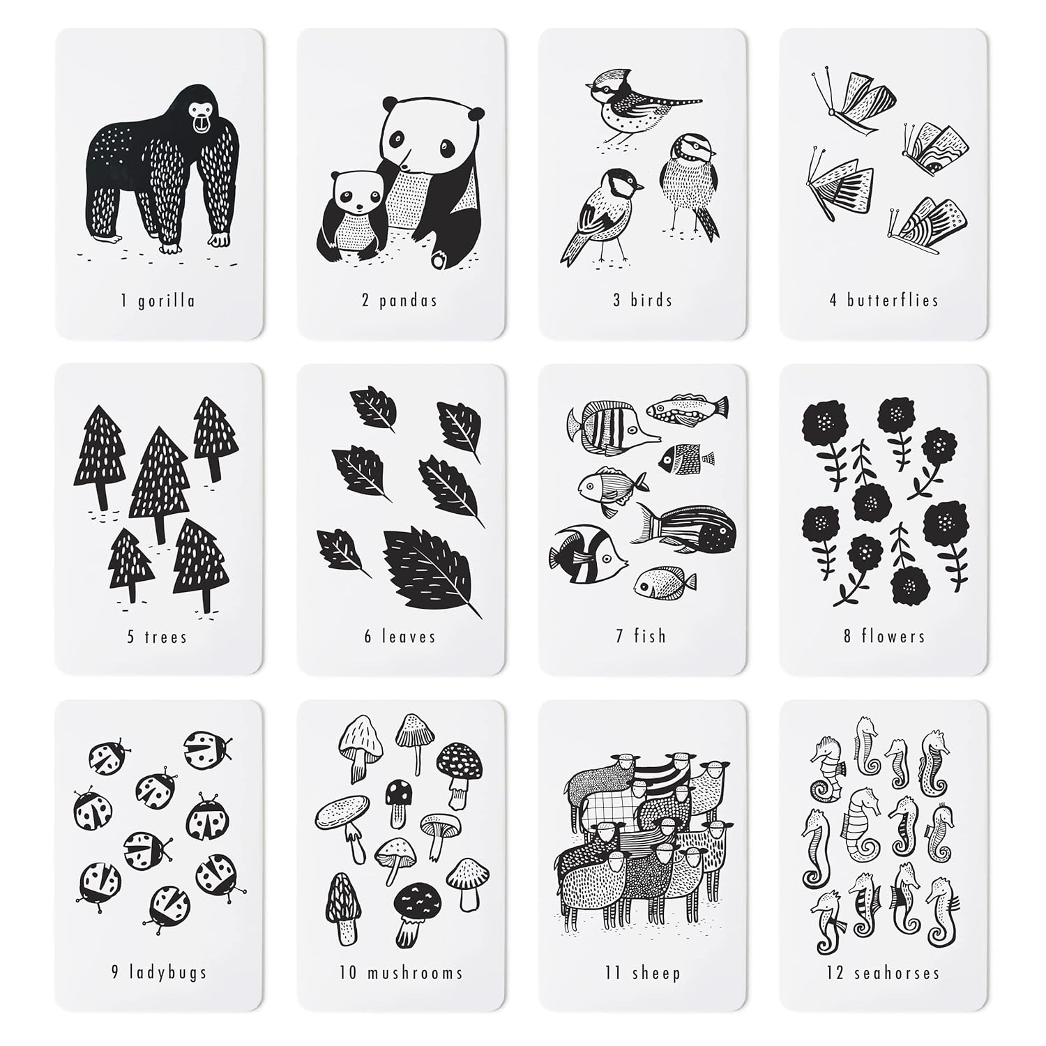 Wee Gallery Educational Flashcards for Babies, Double Sided Black and White Learning Flash cards, Nature Number Cards for Visual Stimulation and Cognitive Development of Infants and Toddlers