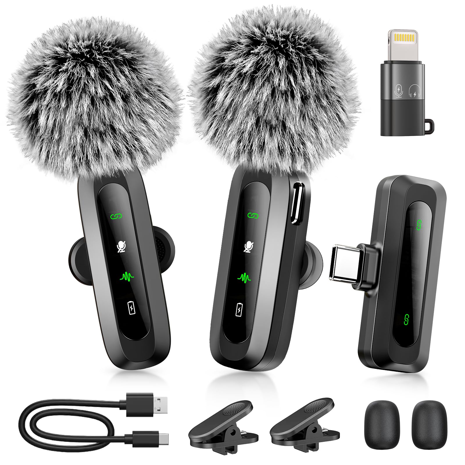 Wireless Lavalier Microphone for iPhone/iPad/Android Phone, Utsund LED Display Mini Mic for Video Recording, USB C Microphone Clip on Lapel Mics for Podcast Interview Tiktok Vlog