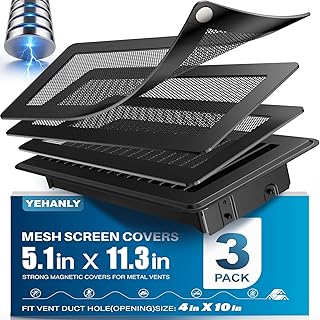 Magnetic Vent Covers with Vent Screen 5.1x11.3 Inch, Black Mesh Vent Covers for Floor, Wall, Ceiling Air Vents to Block Dust, Pet Hair, Fits Standard HVAC Floor Registers in Home, RV, 3 Pack