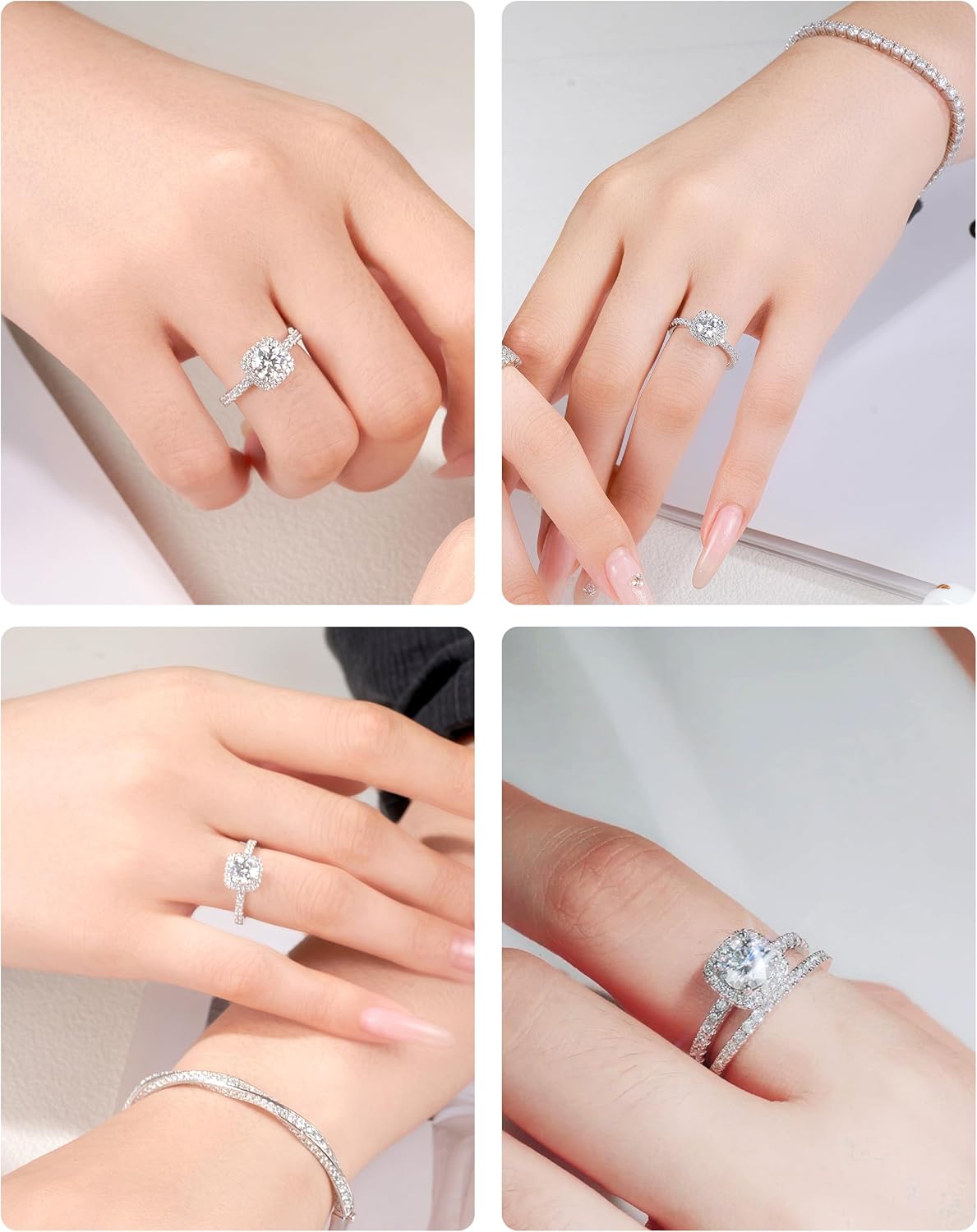 Moissanite Wedding Band Wedding Rings for Women D Color VVS1 Clarity, 925 Sterling Silver with 18K White Gold Plated Engagement Ring Anniversary Band Ideal Gift for Women Size 5~10