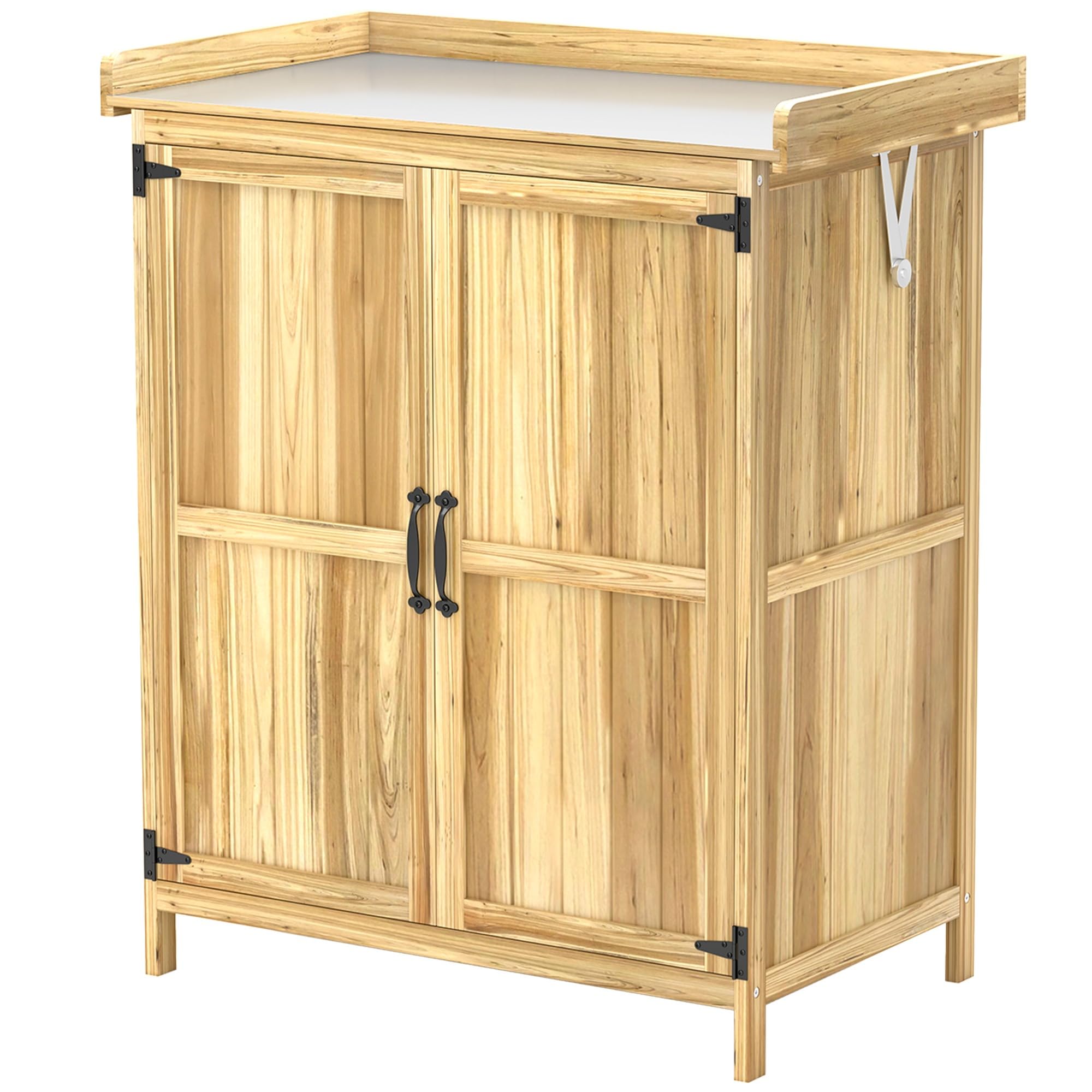 Outsunny Armoire de Jardin en Bois Abri de Jardin 2 Portes Étagère Naturel