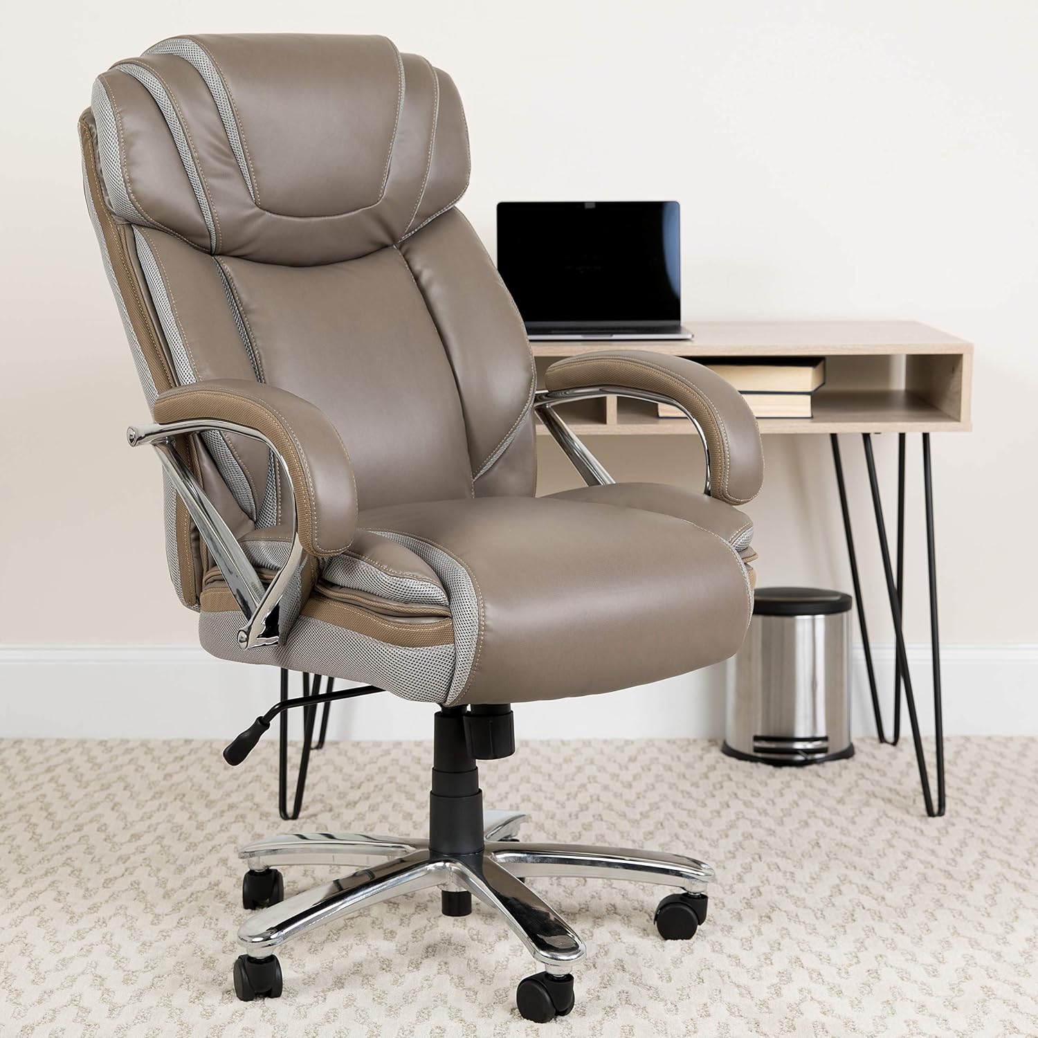 EMMA + OLIVER Hercules Series Big & Tall 500 lb. Rated Taupe LeatherSoft Executive Swivel Ergonomic Office Chair with Extra Wide Seat