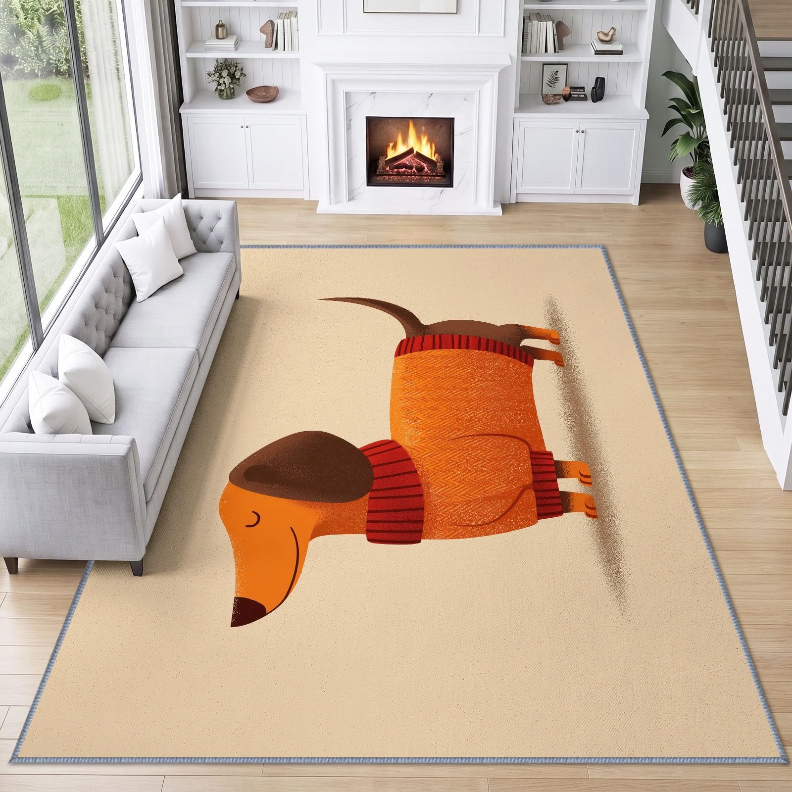 Tapis de Salon Mignon Teckel Pull 140 x 200 cm Garçons Filles Adolescents, Animaux Japonais Tapis de Chambre 3D Imprimé Flanelle Lavable Moquette Coucher Cuisine Bureau