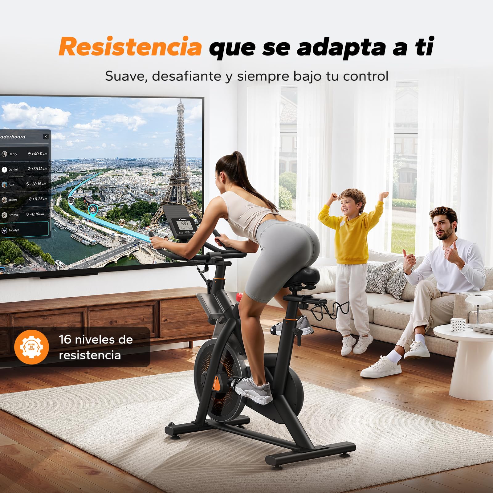 MERACH Bicicleta estática con resistencia magnética, silenciosa, con cojín de asiento cómodo mejorado, bicicleta de interior con soporte para tableta, aplicación propia, hasta 158 kg
