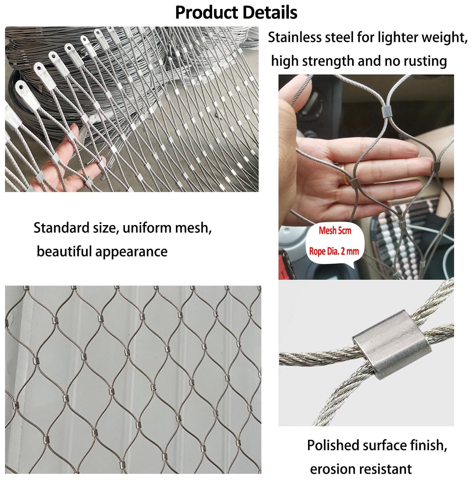 Edelstahl Katzennetz für Balkon Drahtverstärkt, Edelstahl Gitter für Maschendrahtzaun, Gartenzaun, Maschendraht, Garden Fence, Weidezaun, Geflügelnetz, Katzennetz Balkon, Masche 5cm ( Größe : H 2M x L