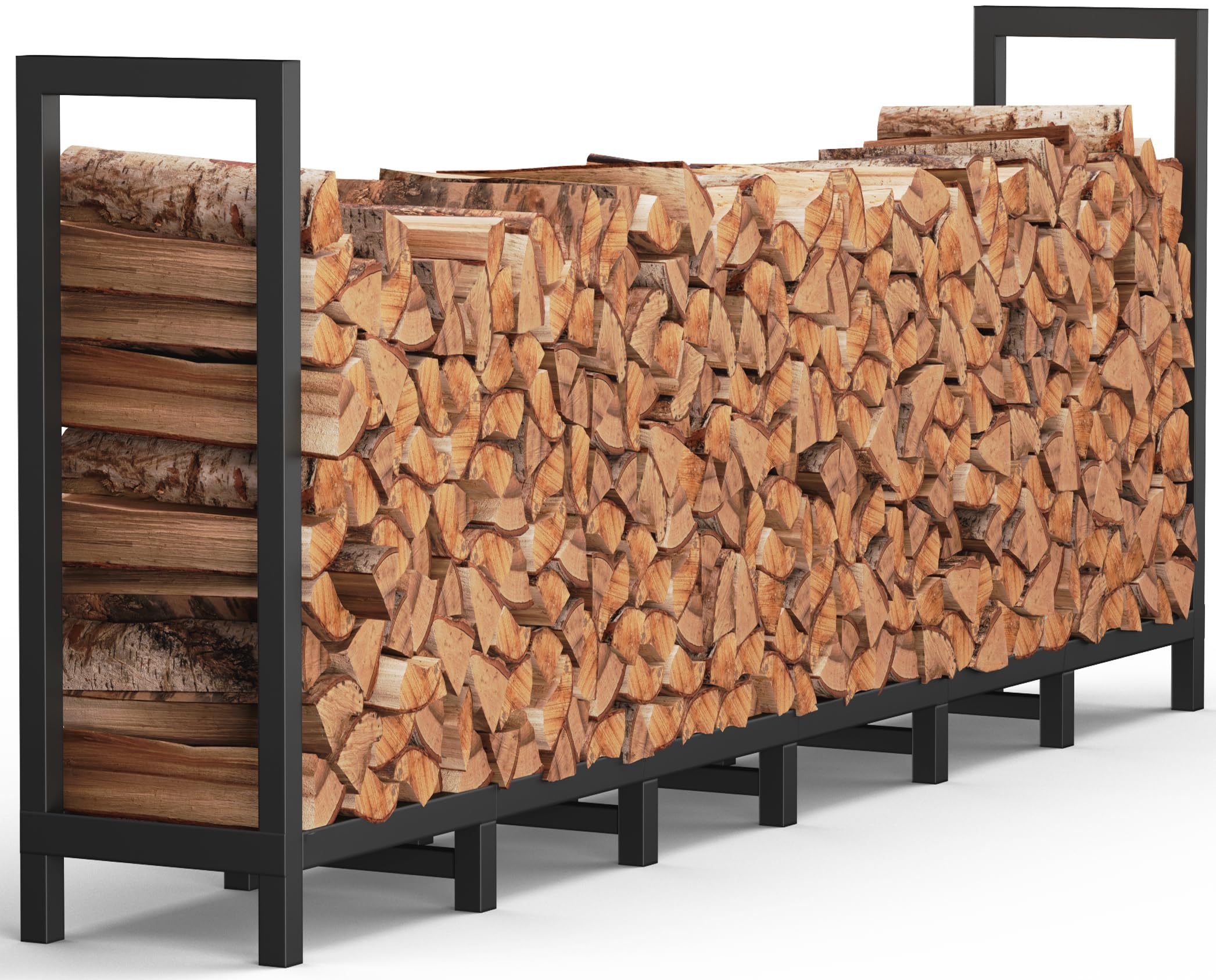 BALIE SPACE 8ft Outdoor Firewood Rack Holder with 14 Support Legs for Fire Wood Pile Storage, Adjustable Heavy Duty Log Stacker Stand Organizer, Black
