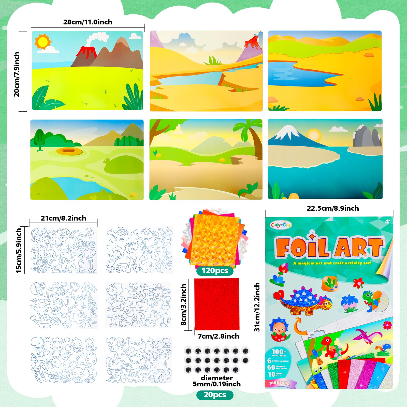 Foil Art Kids – Kit De Arte Con Láminas De Colores, 120 Pegatinas Y 6 Lienzos Para Niños De 4+ Años