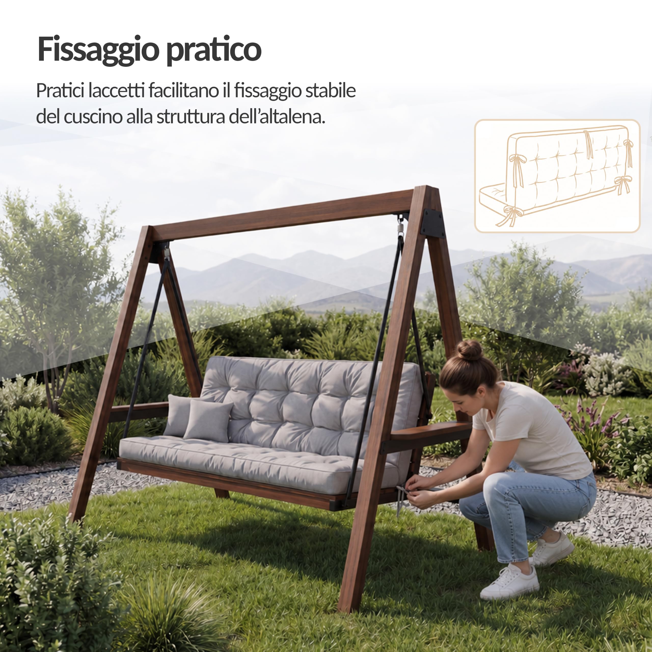 POKAR Cuscino Dondolo 3 Posti 150 cm | Cuscini da Esterno | Antracite