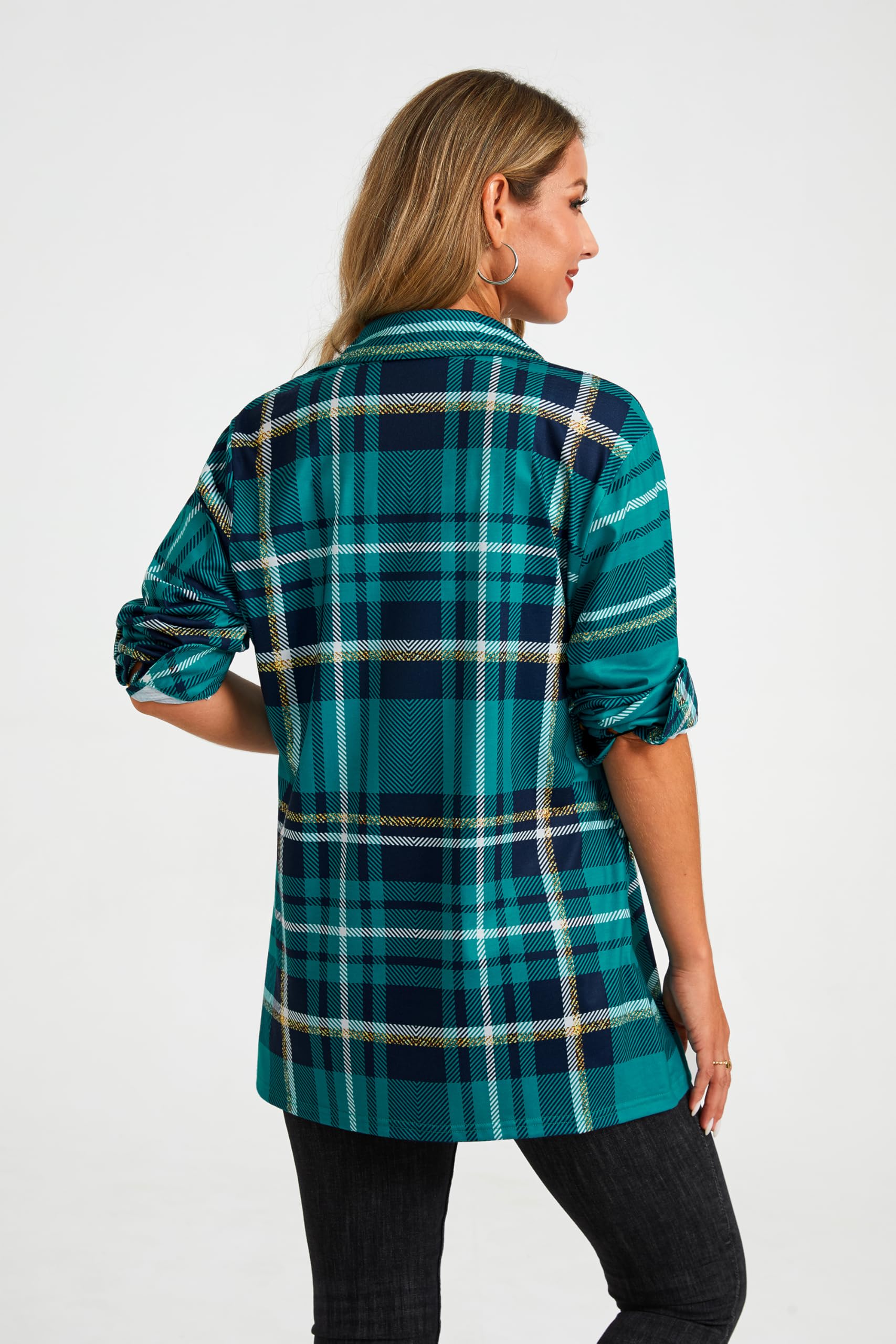 Enmain Chemise à Carreaux Femme Décontractée Manches Longues Classique Blouses Boutonnées