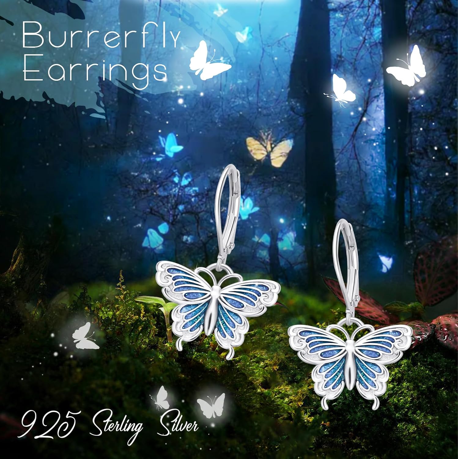 Butterfly Dangle Earrings 925 Sterling Silver Small Enamel Dripping Oil Butterflies Leverback Earring for Sensitive Ears Jewelry Mother Day for Women Girlfriend - Image 4
