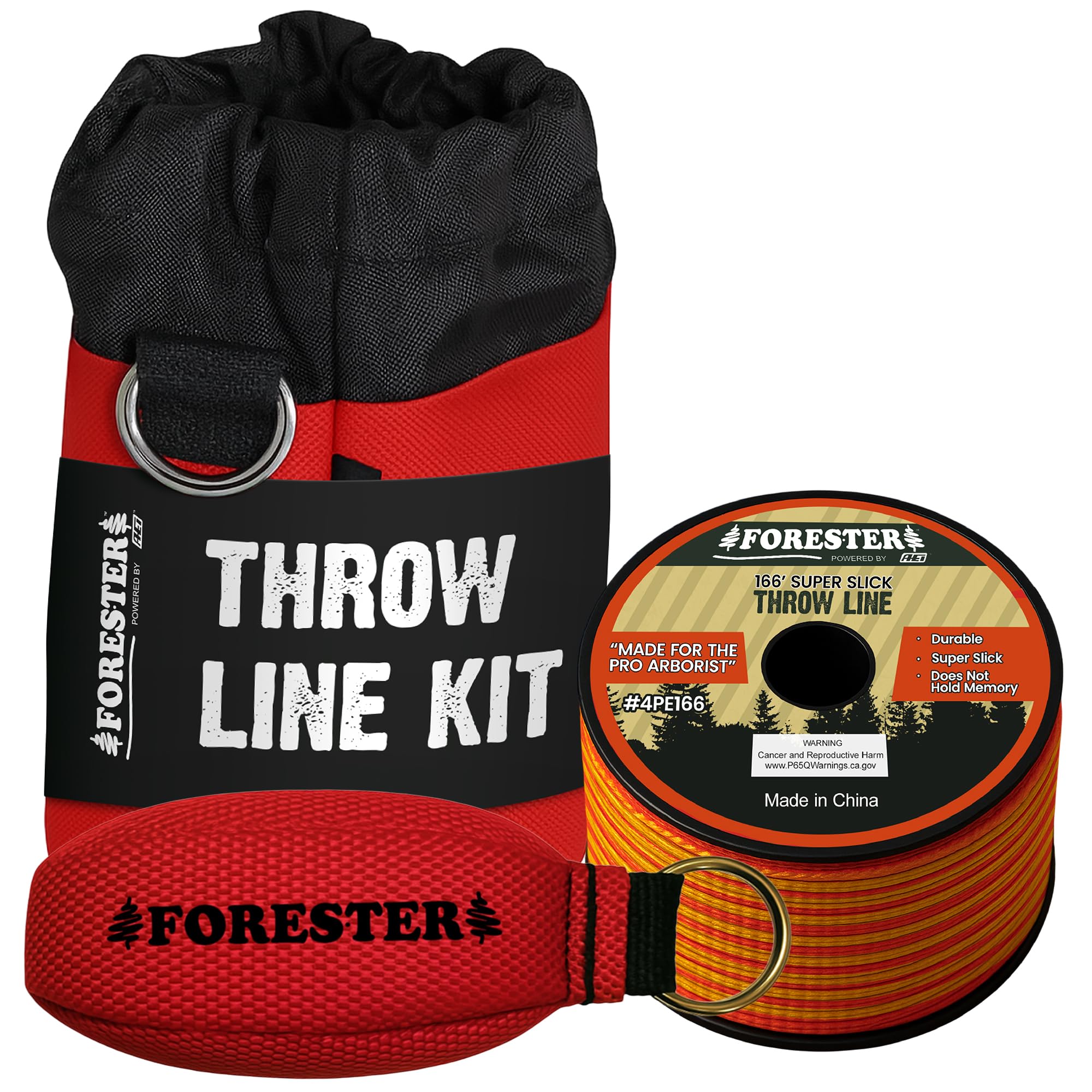 FORESTER Arborist Throw Line Kit W/Bag | 15oz Throw Weight & 166ft Rope | Ultra Slick 100% Polyester Rope | Arborist Equipment for Tree Climbing