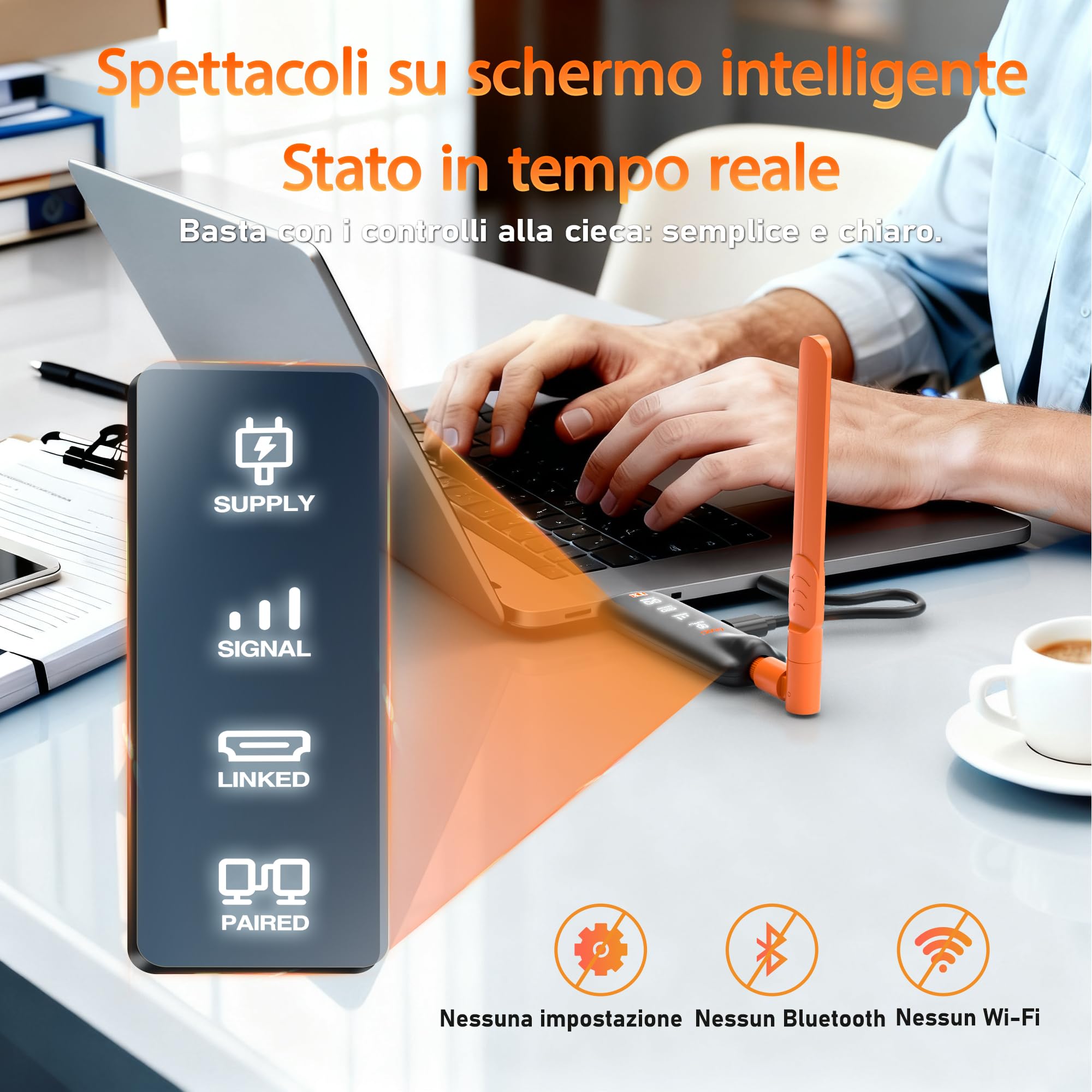 AIMIBO [2026] Trasmettitore HDMI Wireless Decodifica 4K vers 1080P@60Hz, Supporta 6 RX, Antenne 5dBi Stato del LED, HDMI Senza Fili 50m, Plug & Play da Laptop/PC a TV e Proiettore, Bassa Latenza