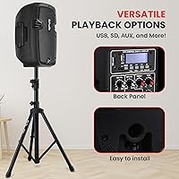 Vista 5 de Pyle - bocinas para el hogar, para exteriores sonido envolvente PA activo con soporte de piso, juego de 1, (PPHP149KT) 2 Altavoz 8" Negro