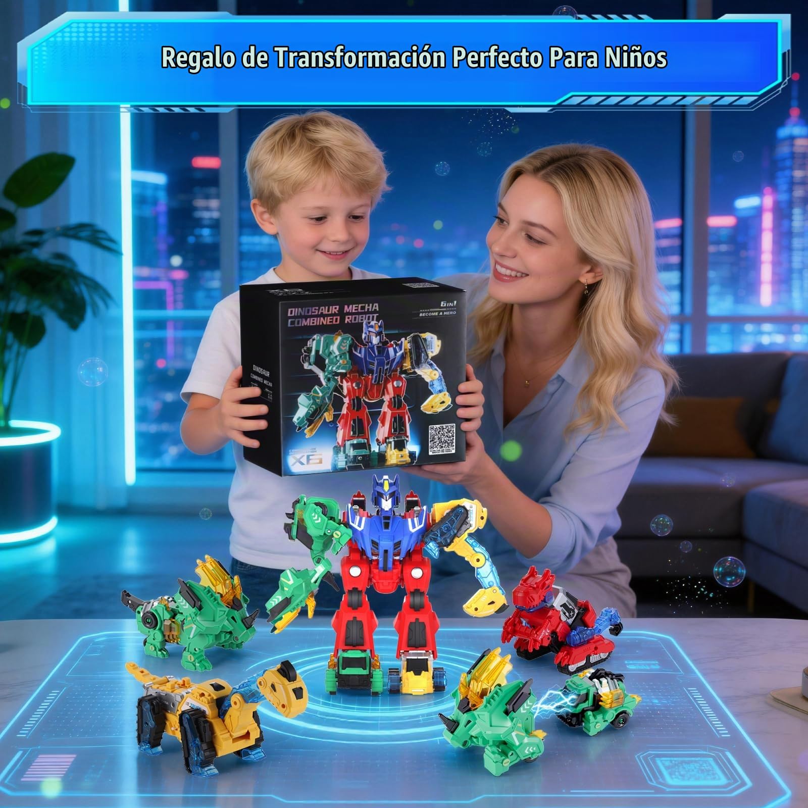 Dinosaurios Juguetes Transform Robot - 6 en 1 Magnético Coche para Niños