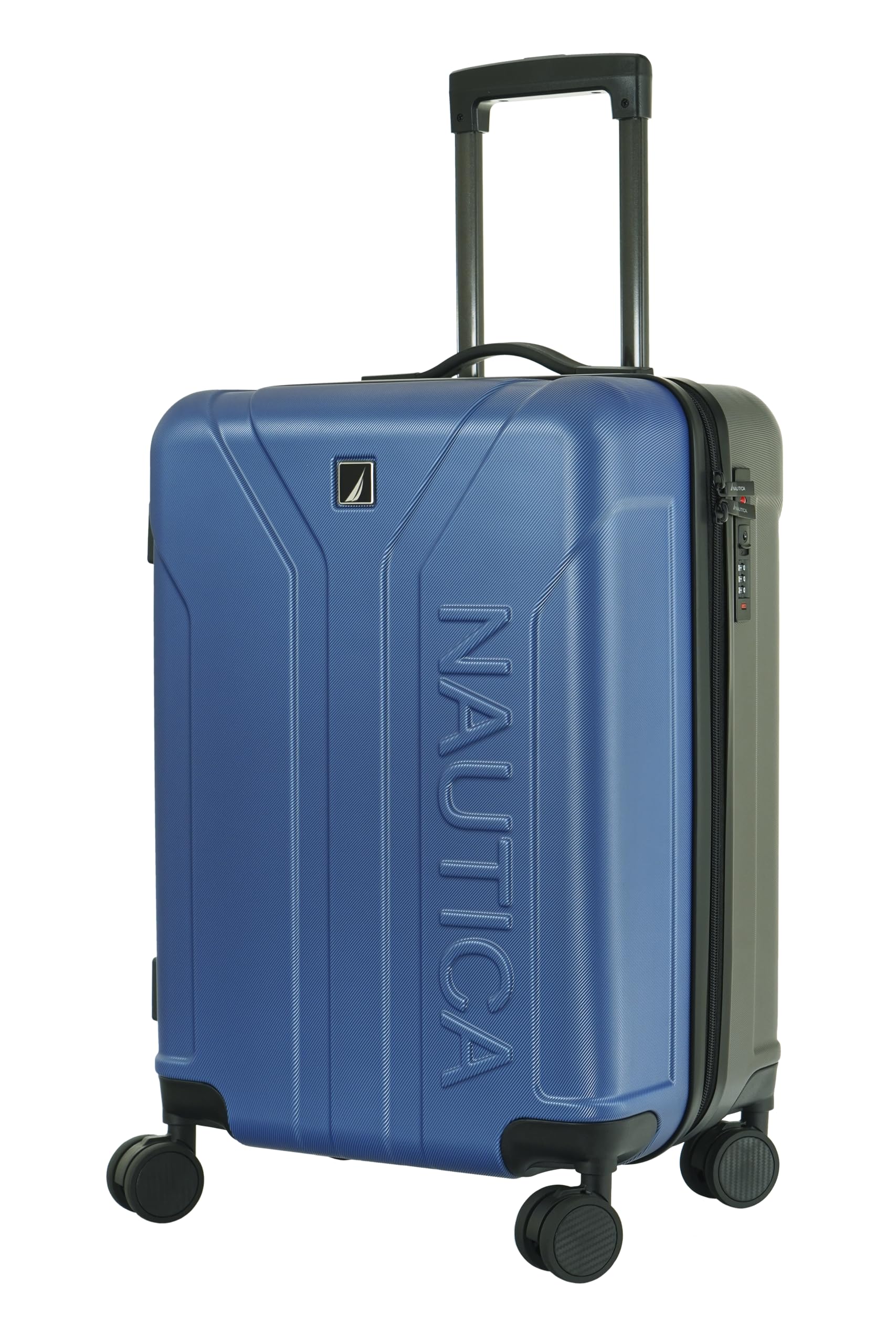 20" ABS Hard-Sided Unisex Cabin Luggage Trolley | 8-Wheel Spinner, Telescopic Handle | Durable, Secure Combination Lock | Modern Design Travel Suitcase for Men & Women | Blue & Grey discount deal