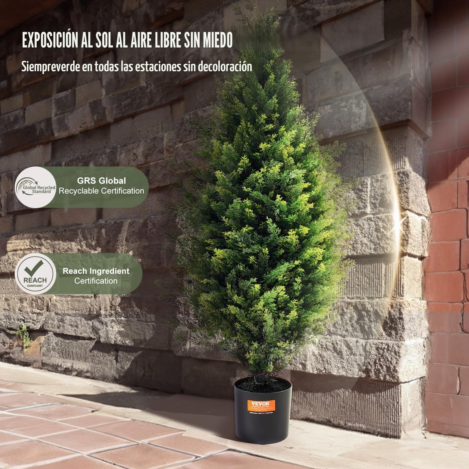 VEVOR Árbol Topiario de Cedro Artificial, 2 Piezas, con Hojas Adicionales y Maceta, Planta de Pino Ciprés Artificial de Hoja Perenne, con Clasificación UV para Decoración del Hogar, 300 x 300 x 900 mm