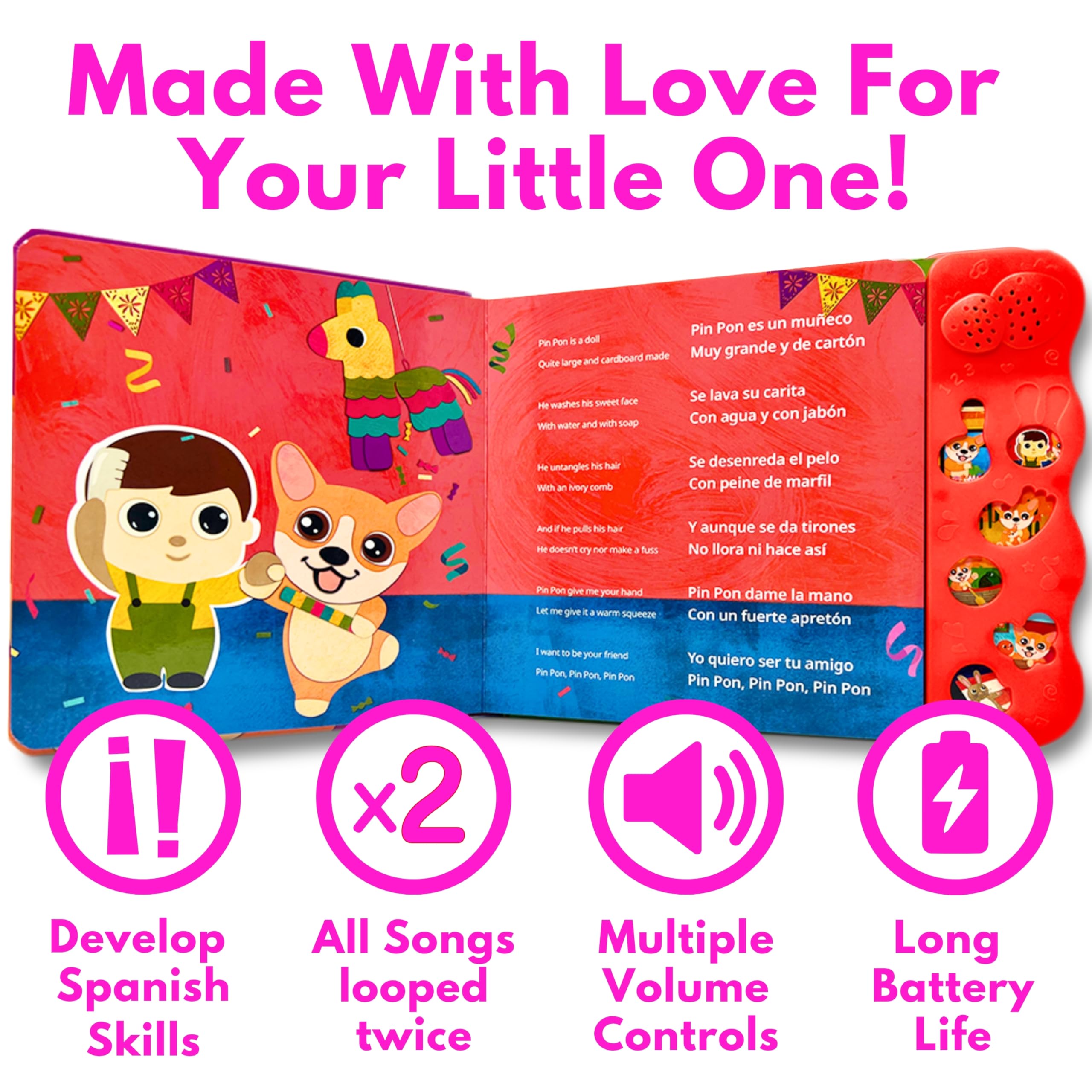 Coco Learns Spanish | Hiszpańska książka muzyczna i dwujęzyczna zabawka dla małych i niemowląt; Libros en Español para Niños; Hiszpańska książka dla niemowląt i książka dla dzieci; Nauka hiszpańskiego