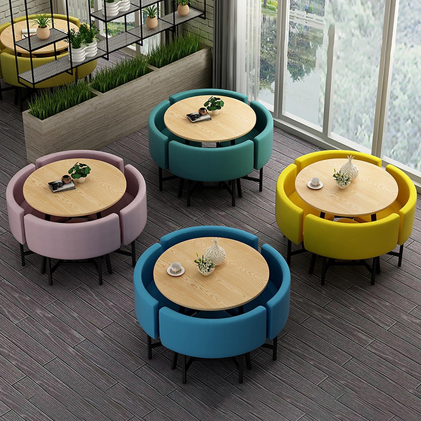Restaurante Mesas Sillas Combinación Forma Cuadrada,Lino de Algodon Combinación Mesa y Silla,Juego de Mesa de Centro de Negocios Combinación,con 1 Mesa y 4 Sillas,para Salón Comedor.