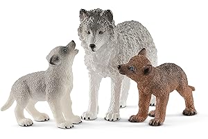 Schleich Wild Life 3-Piece Mother Wolf and Baby Wolf Pups Figurine Set