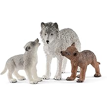 Schleich Wild Life, Realistic Woodland Animal Toys for Kids 3-Piece Set with Mother Wolf and Baby Wolf Toys, Ages 3