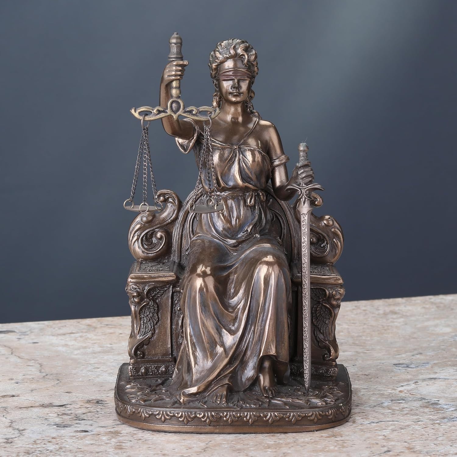 Lady Justice Seated with Scales and Sword Statue Le Justica