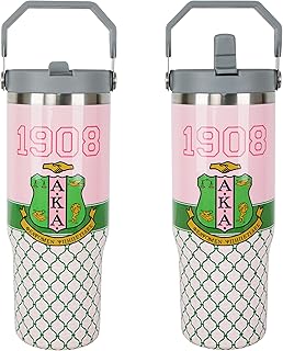 Sorority Gifts for Women 30oz Tumbler with Handle and Straw Lid, 1908 Pink Green Idea Gifts for Women Girl Sisters, Stainless Steel Travel Tumbler Cup Mug(Pink)