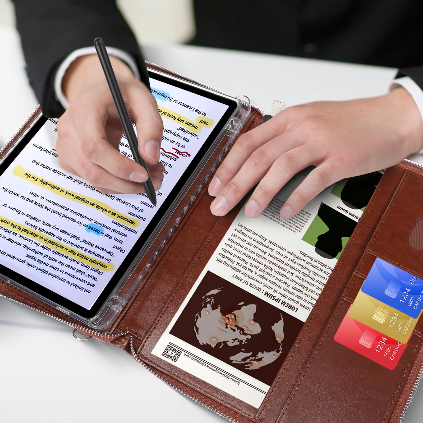 E NET-CASE Funda para Samsung Galaxy Tab S10 Lite / S10 FE / S9 FE 10.9 Pulgadas / S9 11 Pulgadas, Funda Trasera Transparente/Correa de Mano/Correa para el Hombro/Soporte para S-Pen,marrón