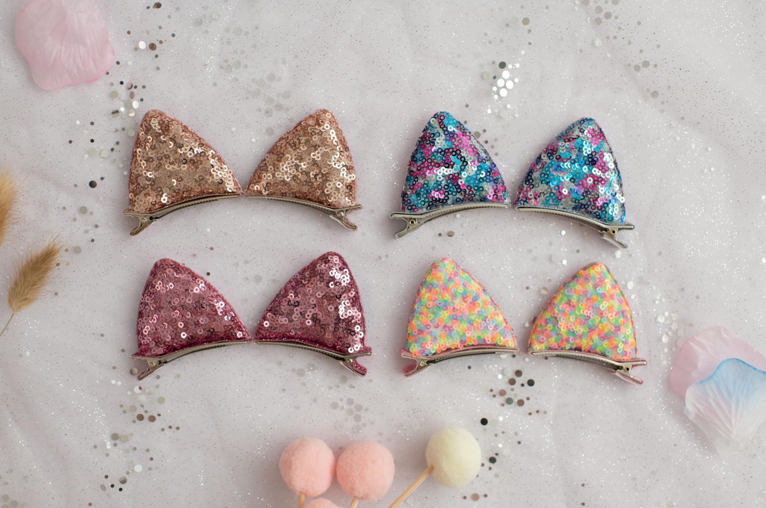 Amazon.com : Summer Crystal 4 Pairs Sequins Cat Ears Kitty  display picture 3