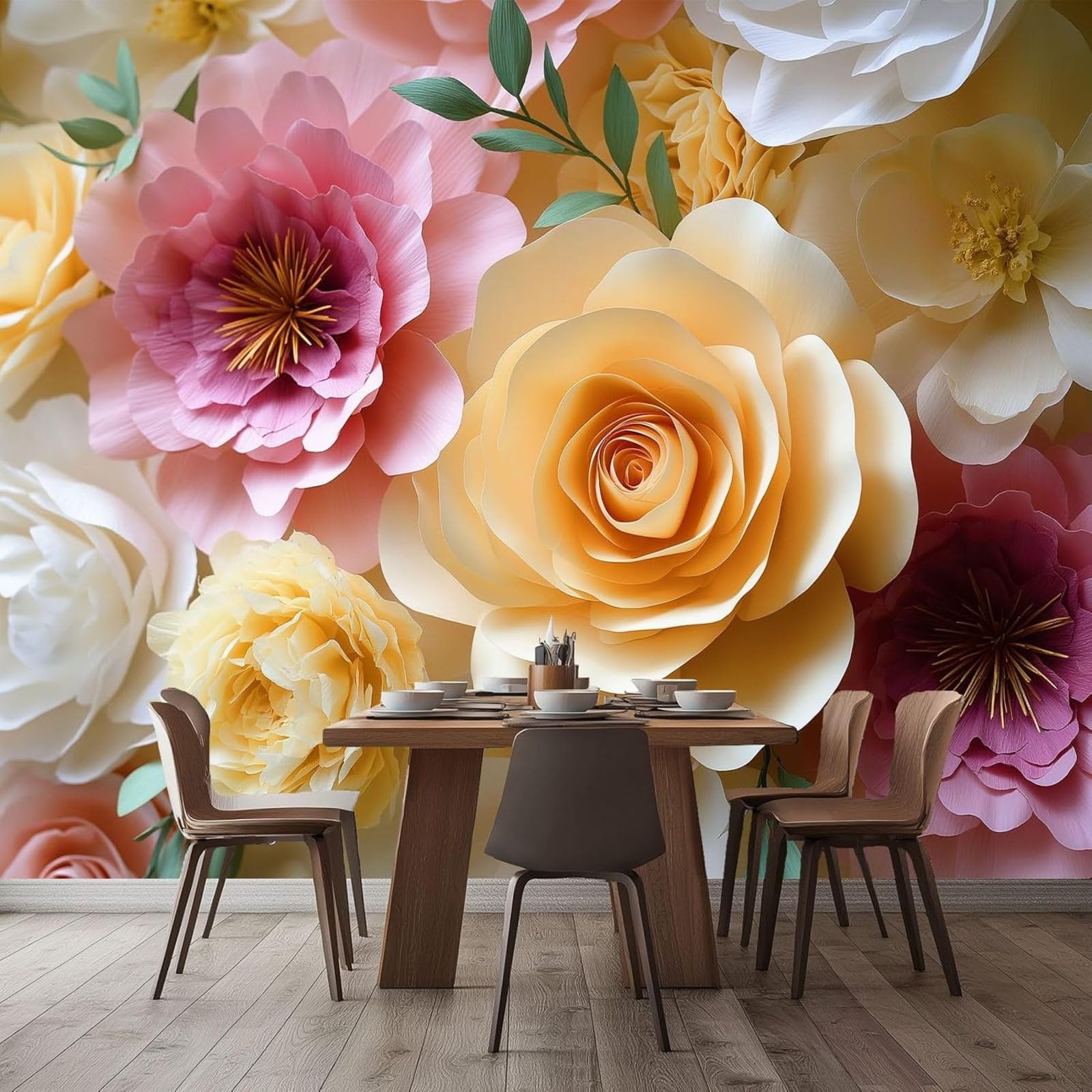 Fresque murale 3D fleurs romantiques pour sublimer une chambre parentale