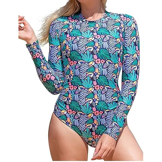 Maiô feminino de manga comprida Rash Guard, secagem rápida, peça única com zíper para natação e praia