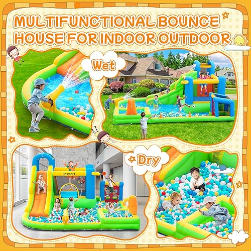 Miniatura 10 de FBSPORT Casa inflable para rebotar, tobogán acuático 9 en 1 con soplador, casa inflable para niños para interiores y exteriores, combinada con agua