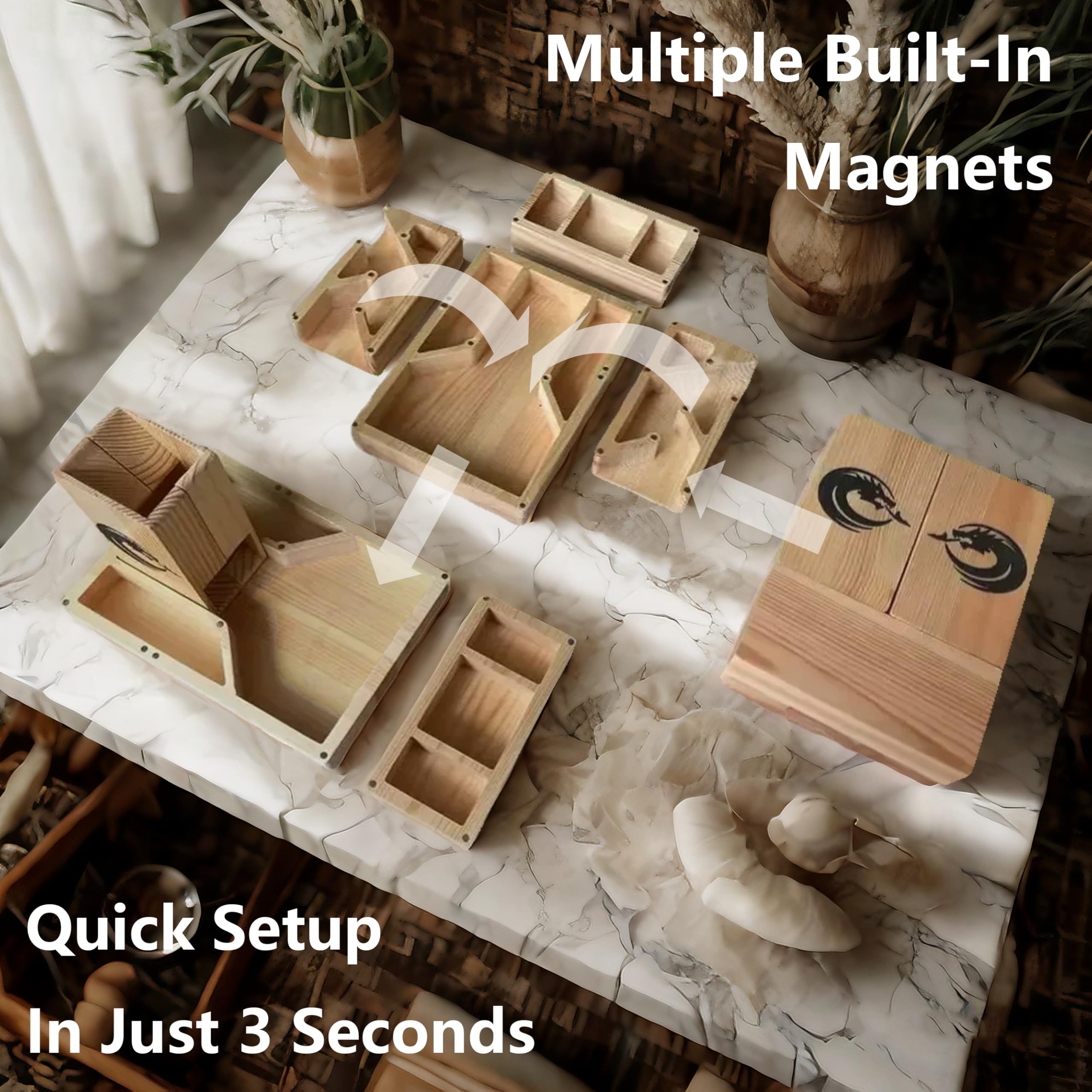Torre di dadi in legno per DND, torre di dadi con tavole per dadi, torre magnetica portatile per Dungeon and Dragon, Cthulhu, gioco da tavolo e giochi di ruolo