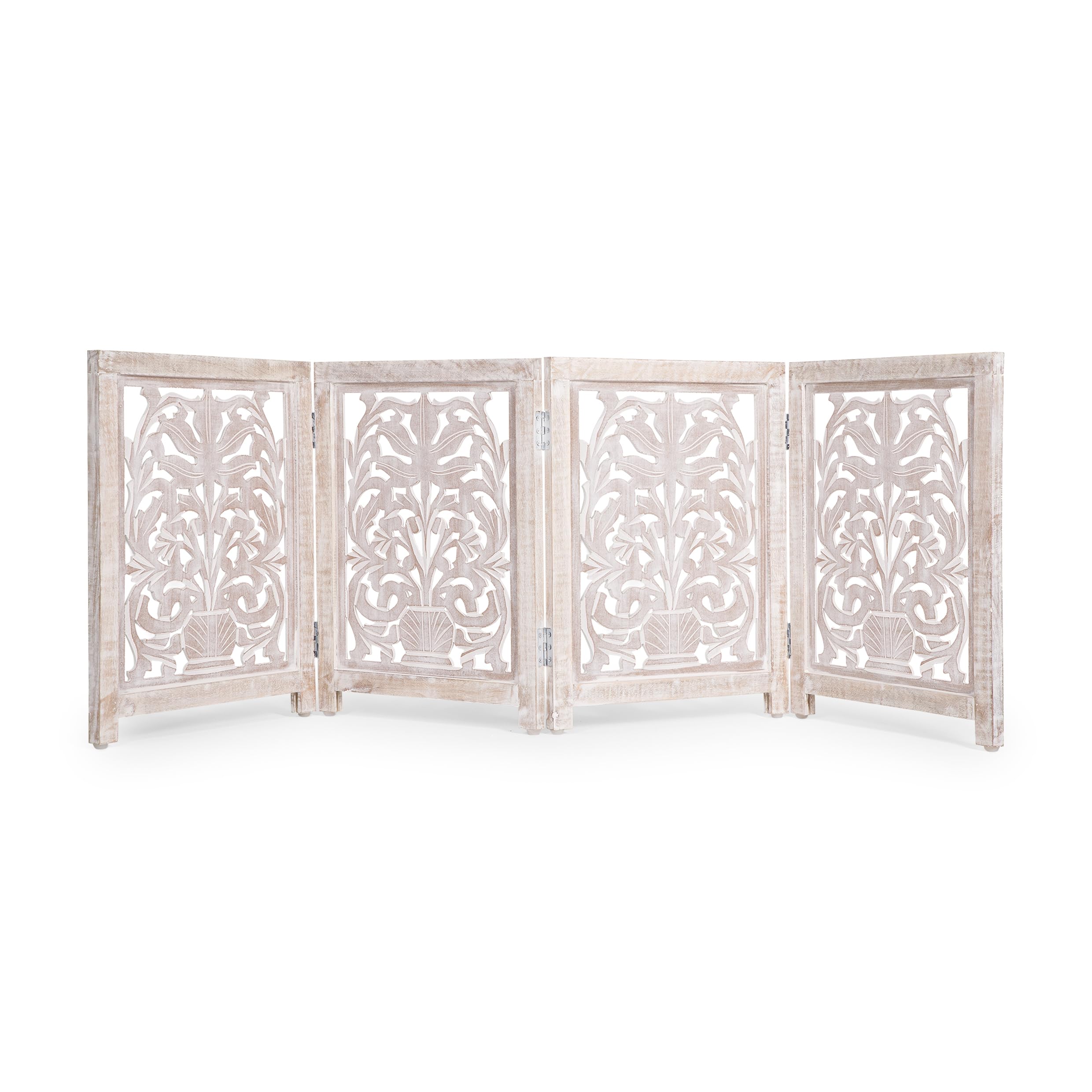 Lightnpro Wooden Dog Gate -Foldable Freestanding Pet Gate for Indoor Use, Adjustable Safety Barrier for Dog, Puppies & Small Pets, for Stairs & Doorways- 24" Height 18" Wide (4 Panel) White Wash