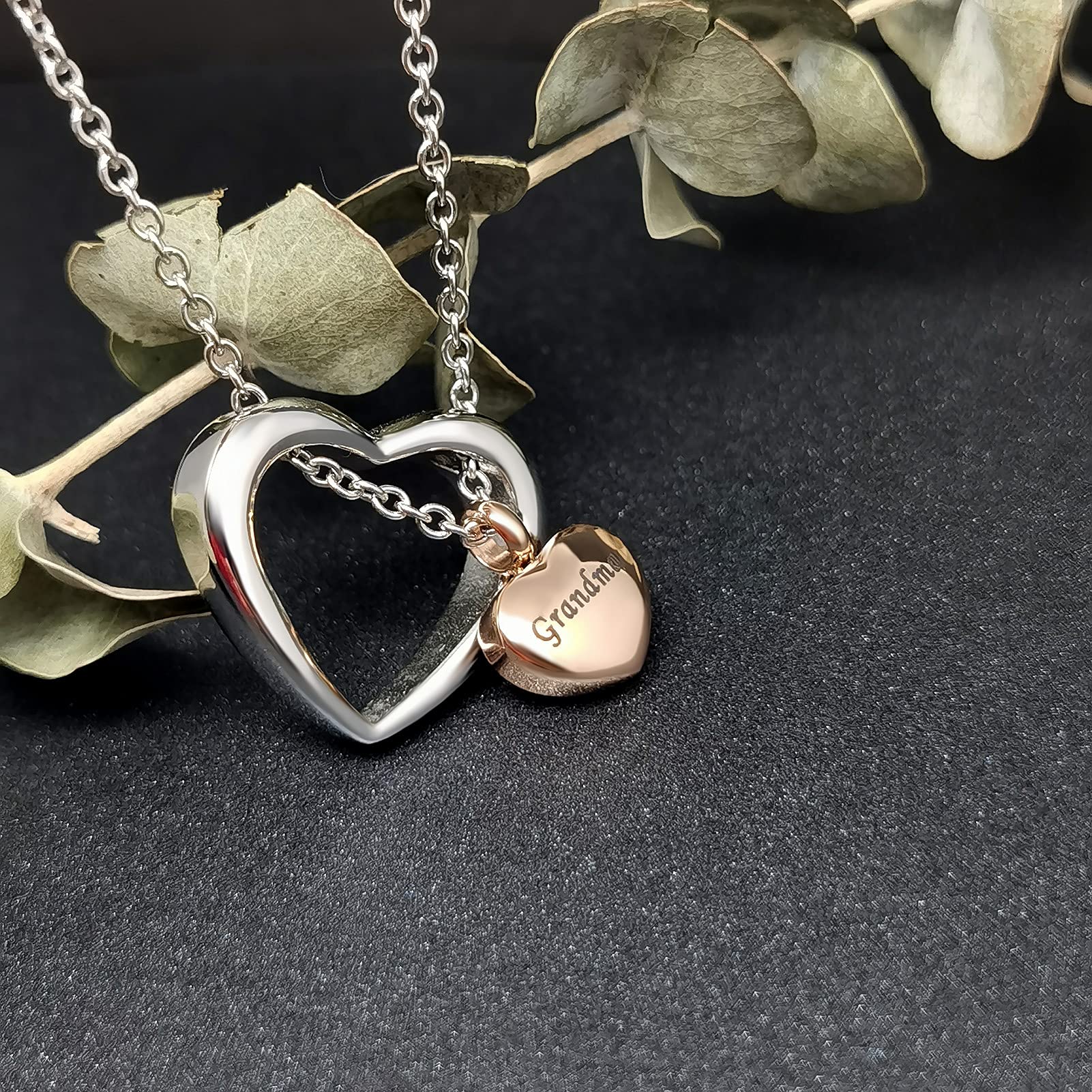 YSAHan Double Heart Urn Necklace for Grandma Ash Holder Keepsake Cremation Memorial Stainless Steel Jewelry