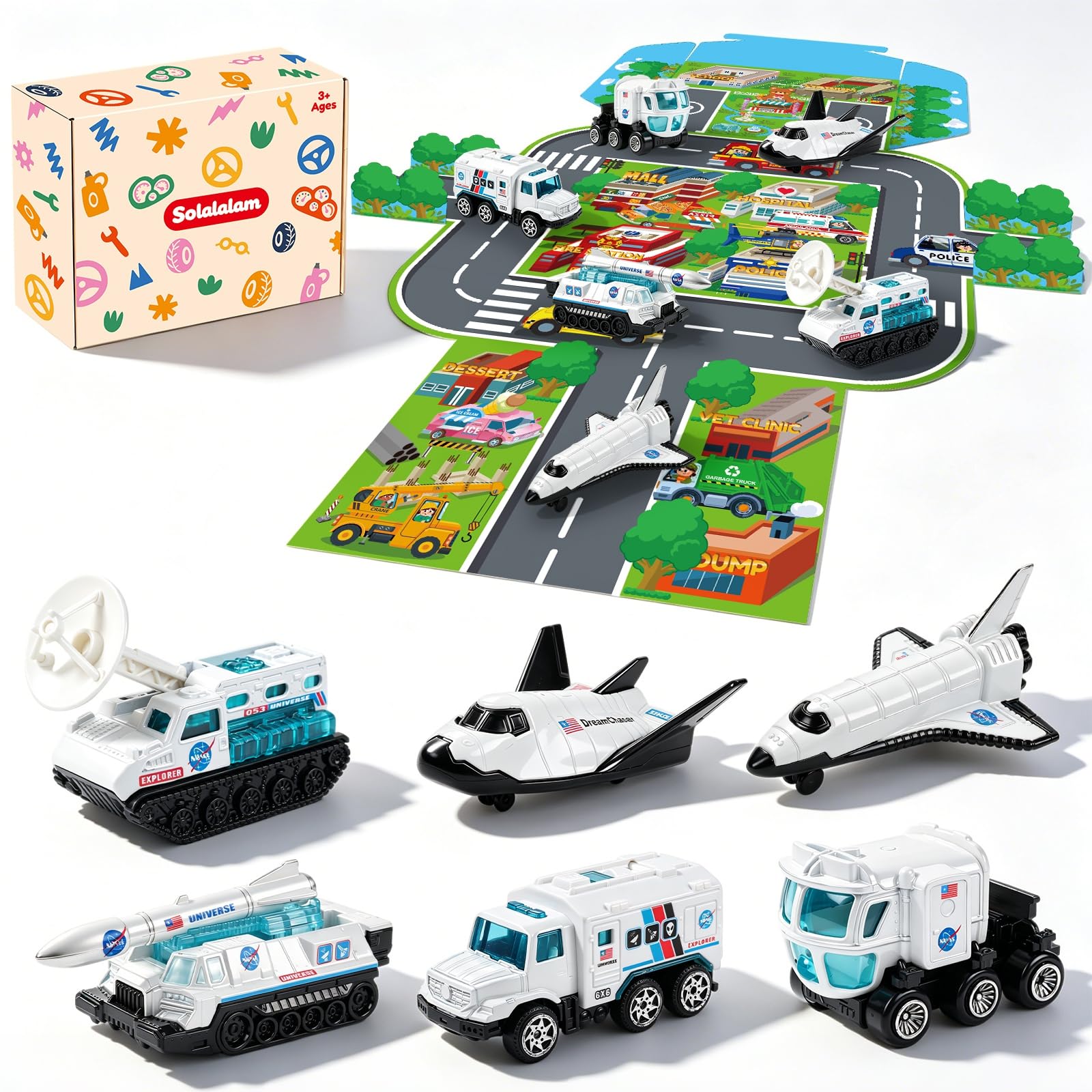 Solalalam Diecast Space Toys Rocket Planes with City Map Kids Play Vehicles â image 1