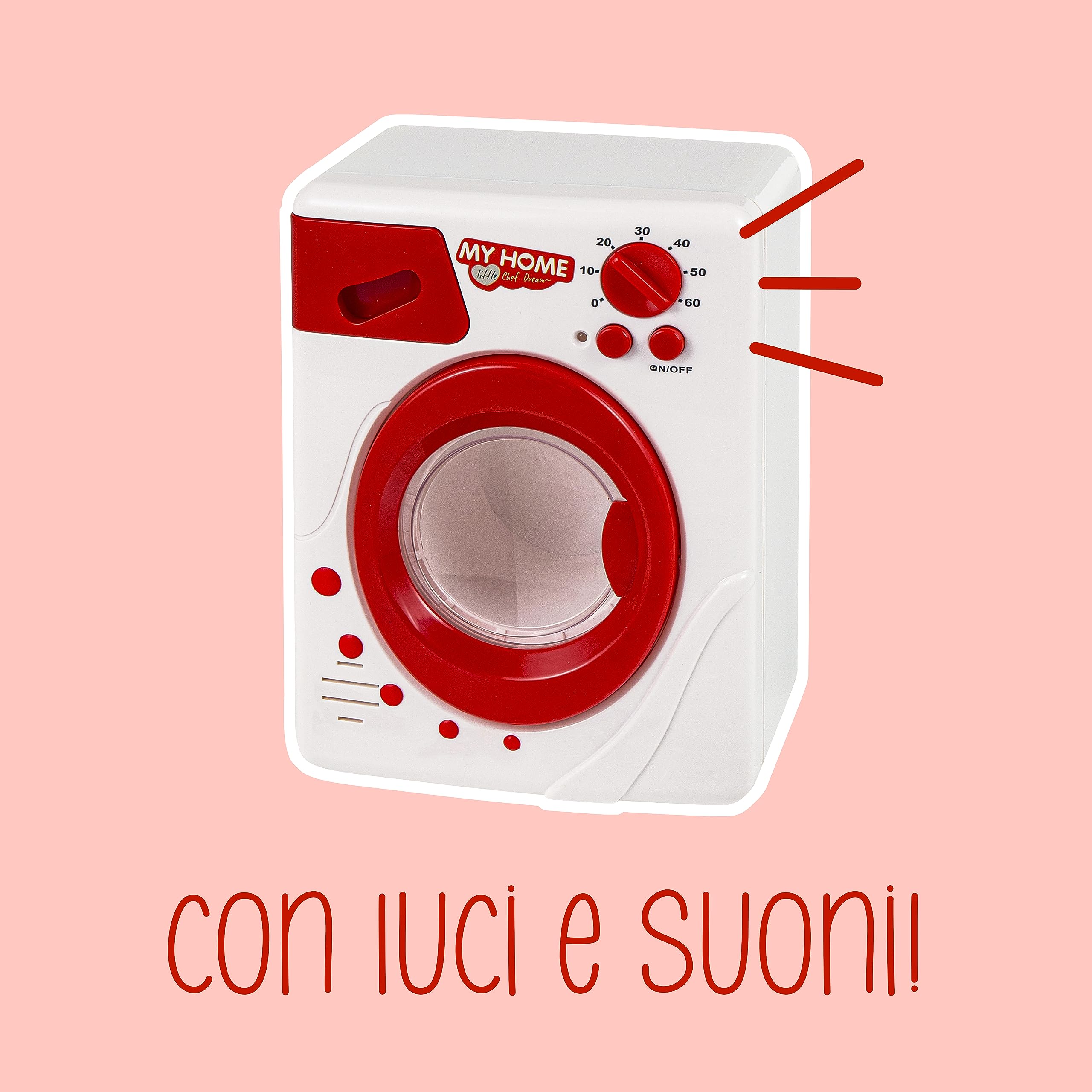 Baroni Toys Lavatrice Giocattolo per Bambini Suoni e Luci, Gioco Mini Elettrodomestico da Bambino, Gioco Lavatrice con Batterie Incluse, Oblò Apribile, 14x18x10 cm, 3 4 5 6 7 Anni