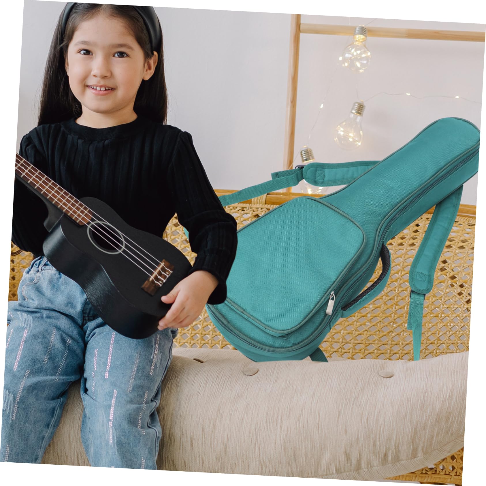 ibasenice Gepolsterte Ukulele Tasche aus Oxford Stoff mit Großer Kapazität und Tragbarem Design Grüne Ukulelen Schultertasche für 26-27 Zoll Sopran Ukulelen