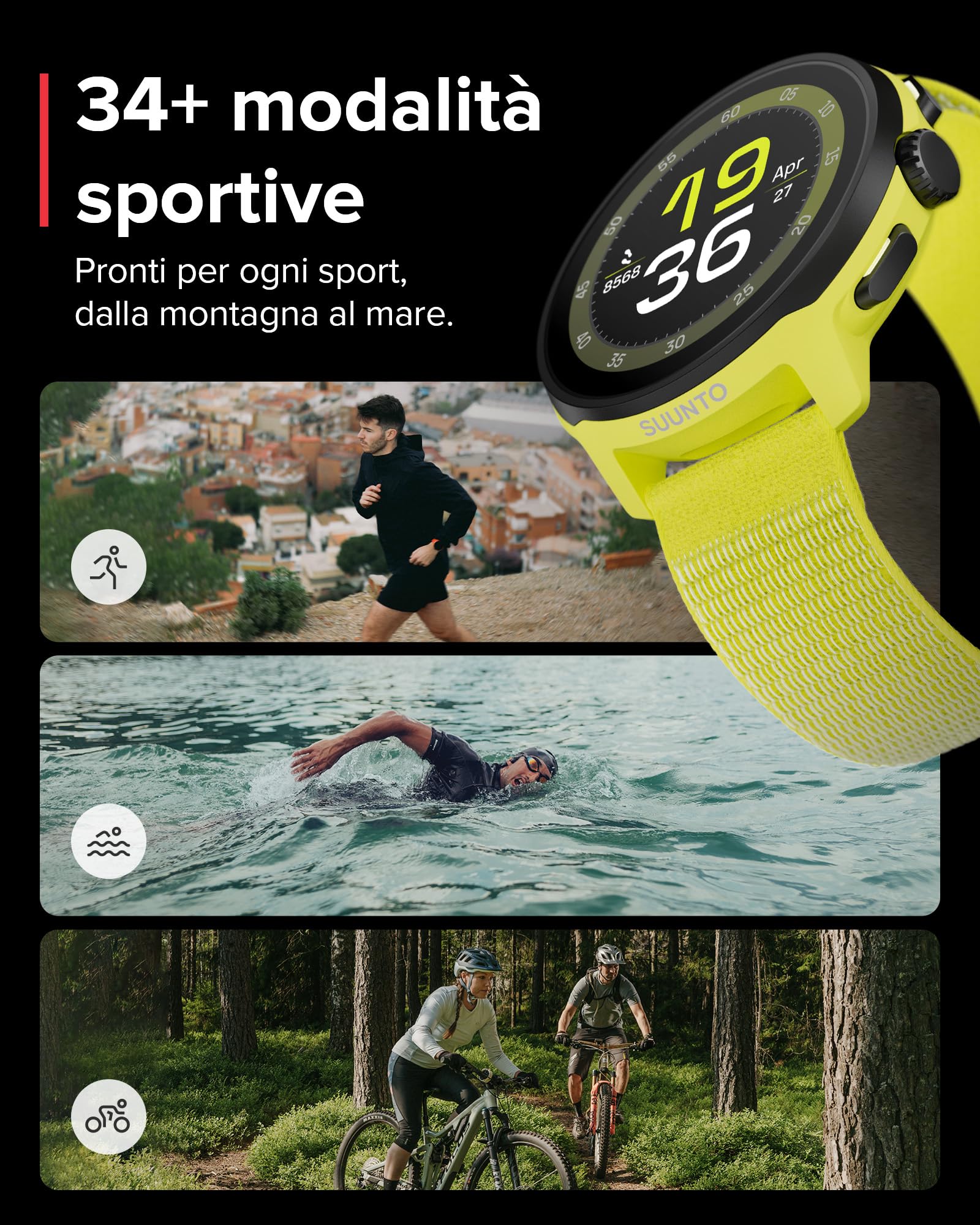 SUUNTO Run Orologio GPS per corsa, leggero con 4 GB di musica offline | GNSS a doppia banda, durata della batteria di 12 giorni, oltre 34 modalità sport, monitoraggio dell'attività e del recupero