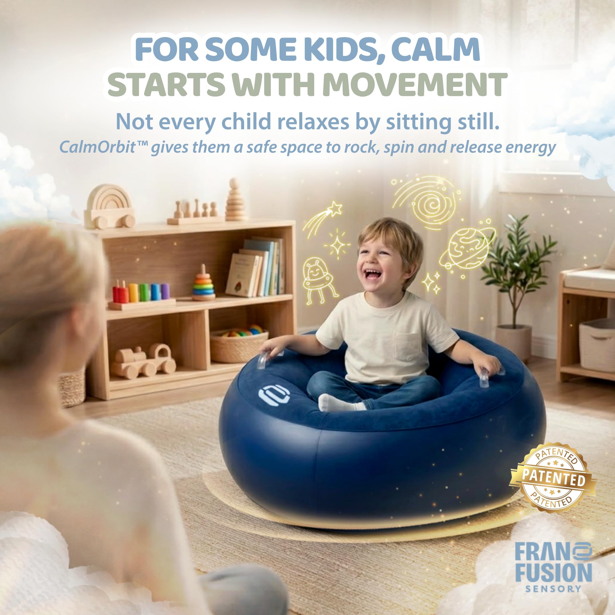 CalmOrbit Inflatable Sensory Spinning Chair for Kids, Sensory Toys for Kids with Autism & ADHD, Giftable 360 Spin Rocking Chair, Kids Sensory Chair, Autism Sensory Products for body coordination, Blue — view 3