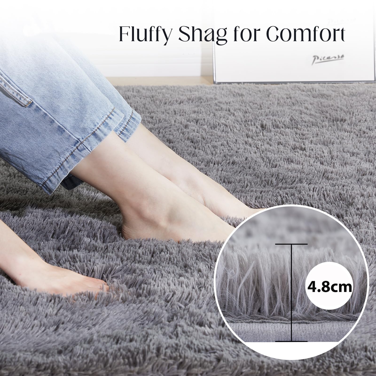 Puremy Hochflor Teppiche Wohnzimmer Flauschiger Weich, 200x280cm, Grau | Wohnzimmerteppich Waschbarer & Anti-Rutsch Modern Shaggy Teppich für Schlafzimmer, Kinderzimmer