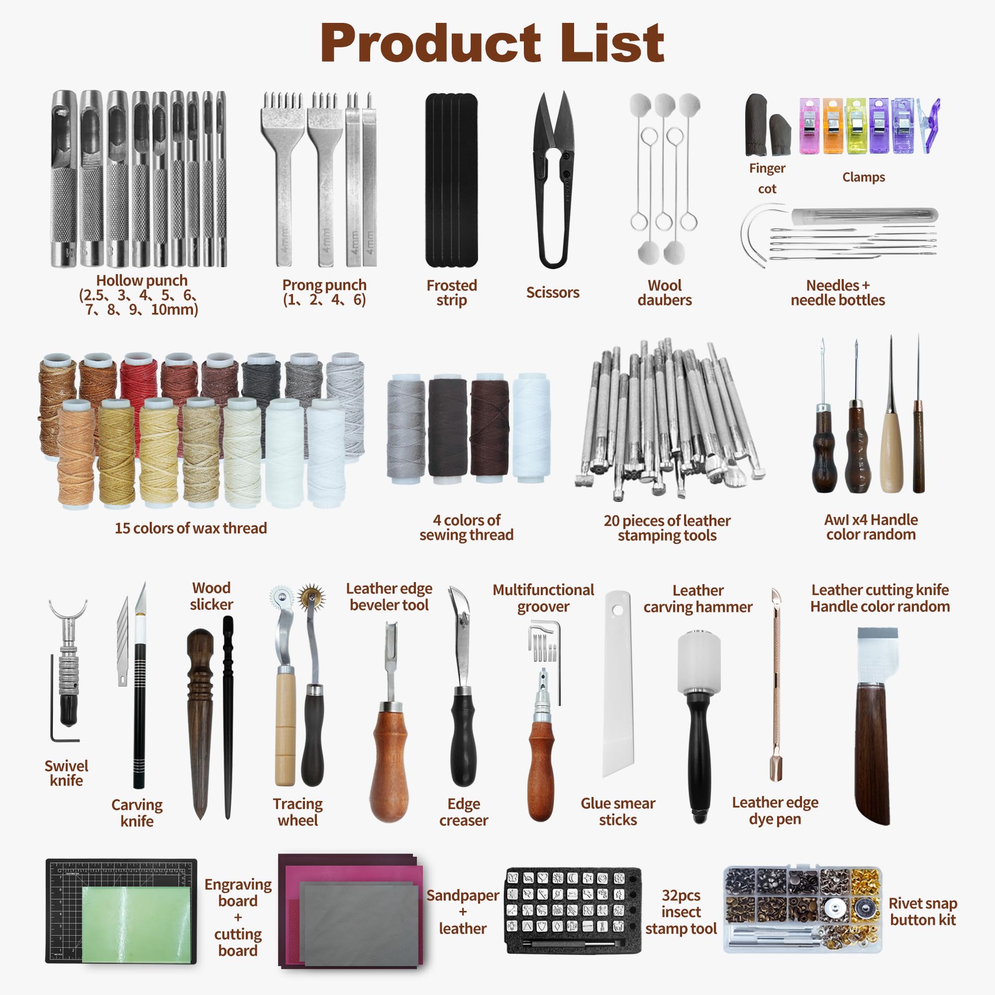 Kit de herramientas de cuero, herramientas de artesanía de cuero, kit de trabajo de cuero con alfombrillas de corte, grabado personalizado, perforación, costura, estampado, herramientas de