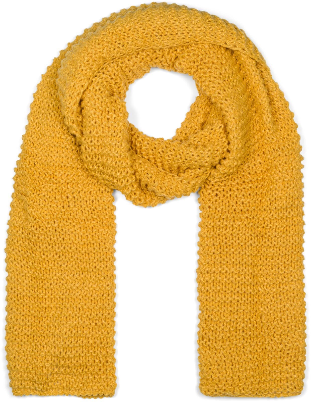 styleBREAKER Ladies Long Knit Scarf with Wavy Knit Pattern, Curry, Warm Winter Scarf, 43 x 210 cm