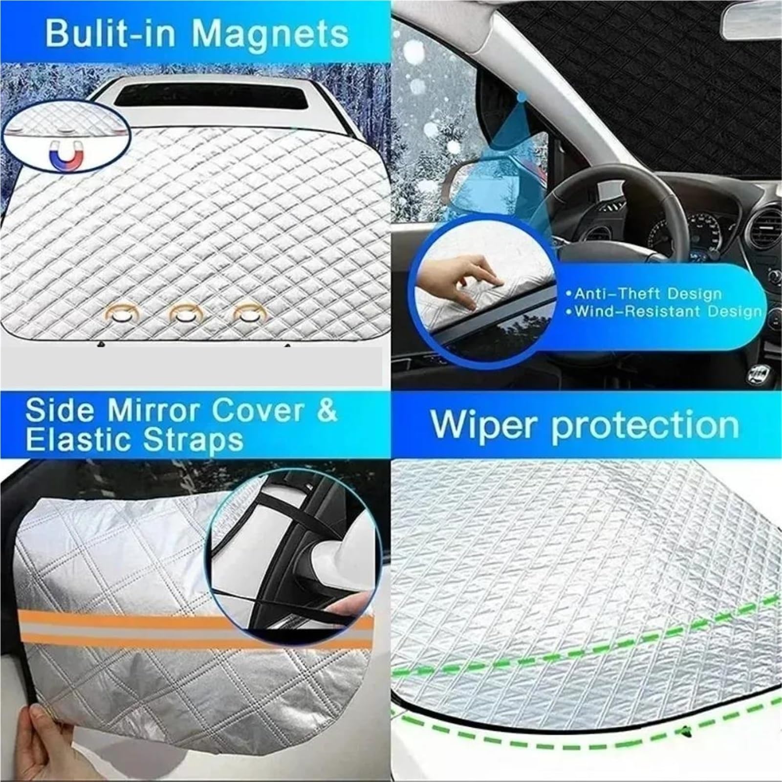 Copertura Parabrezza per Neve E Ghiaccio Parabrezza Anteriore Magnetico per Auto da 2 Pezzi Invernale